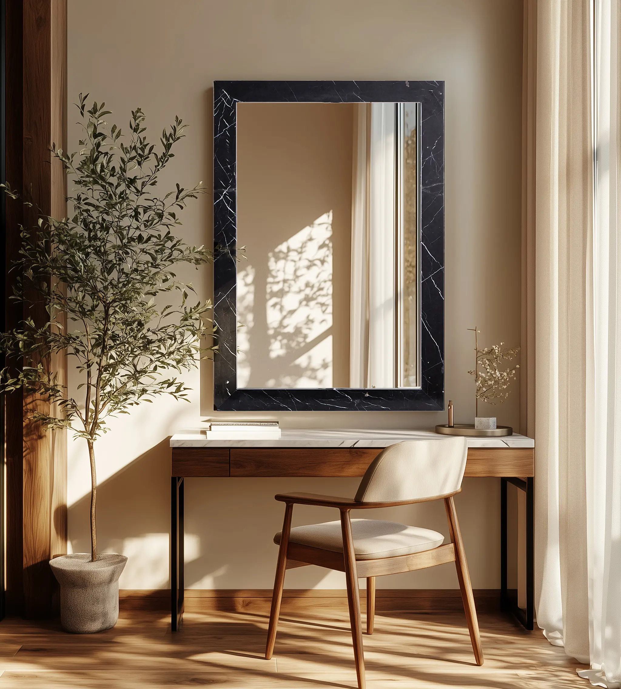 Pavia Black Genuine Marble Mirror-2
