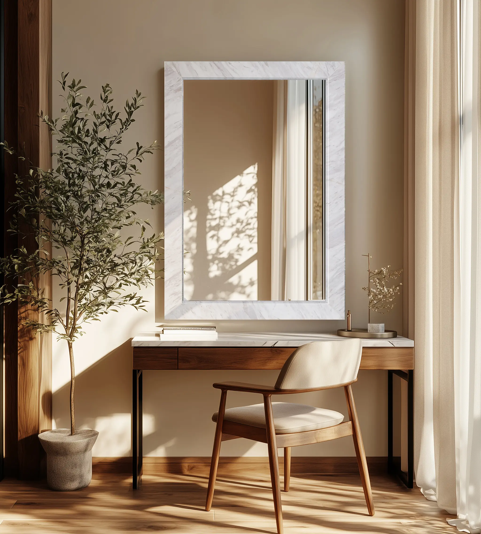 Pavia White Genuine Marble Mirror-2