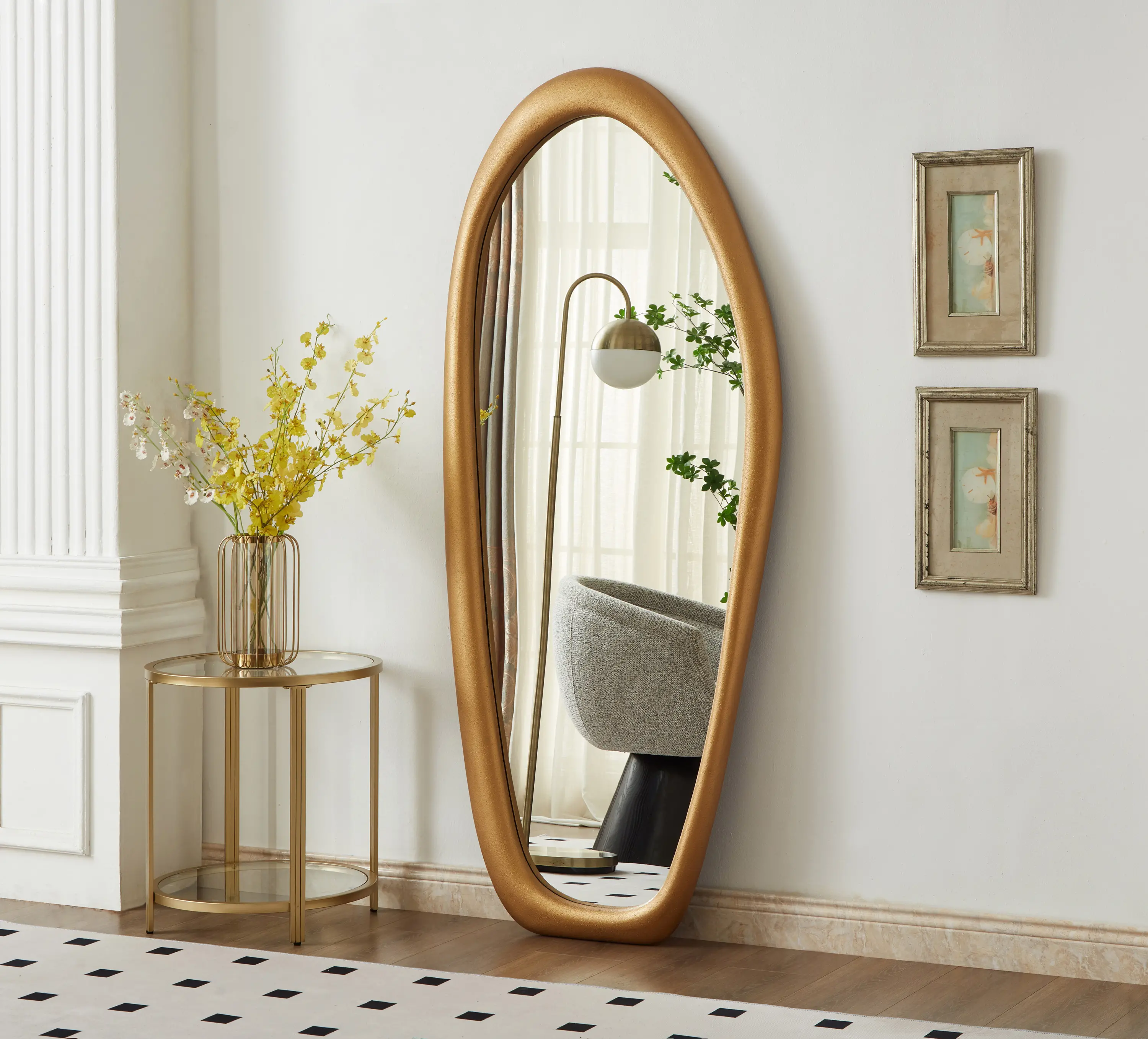 Holland Brass Polyresin Frame Floor Mirror-1