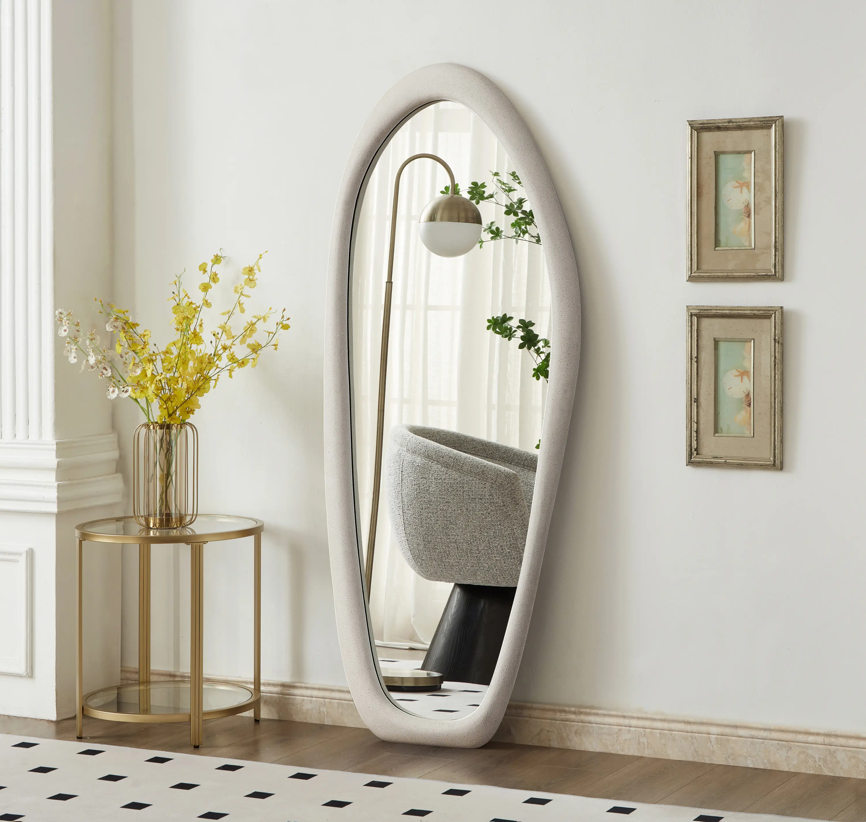 Holland White Polyresin Frame Floor Mirror-1
