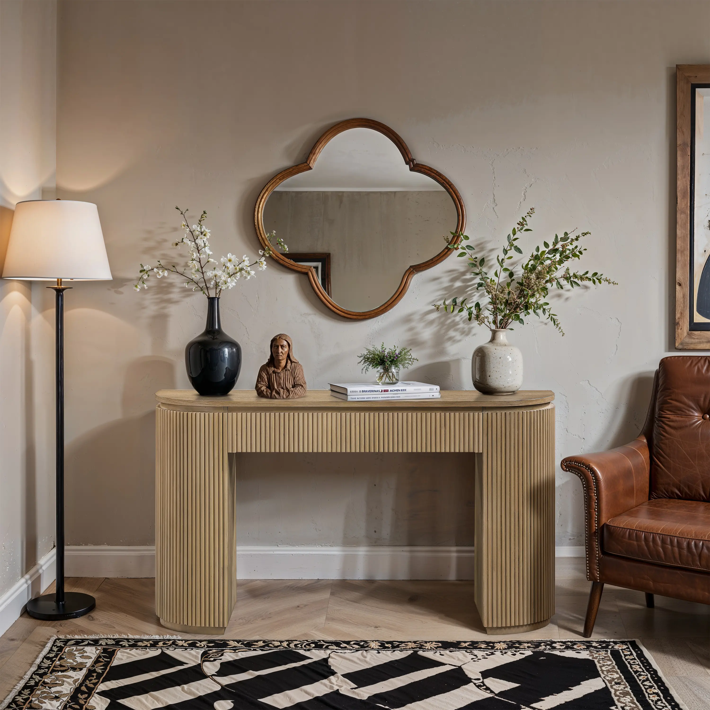Astrid Natural Oak Fluted Console Table-2