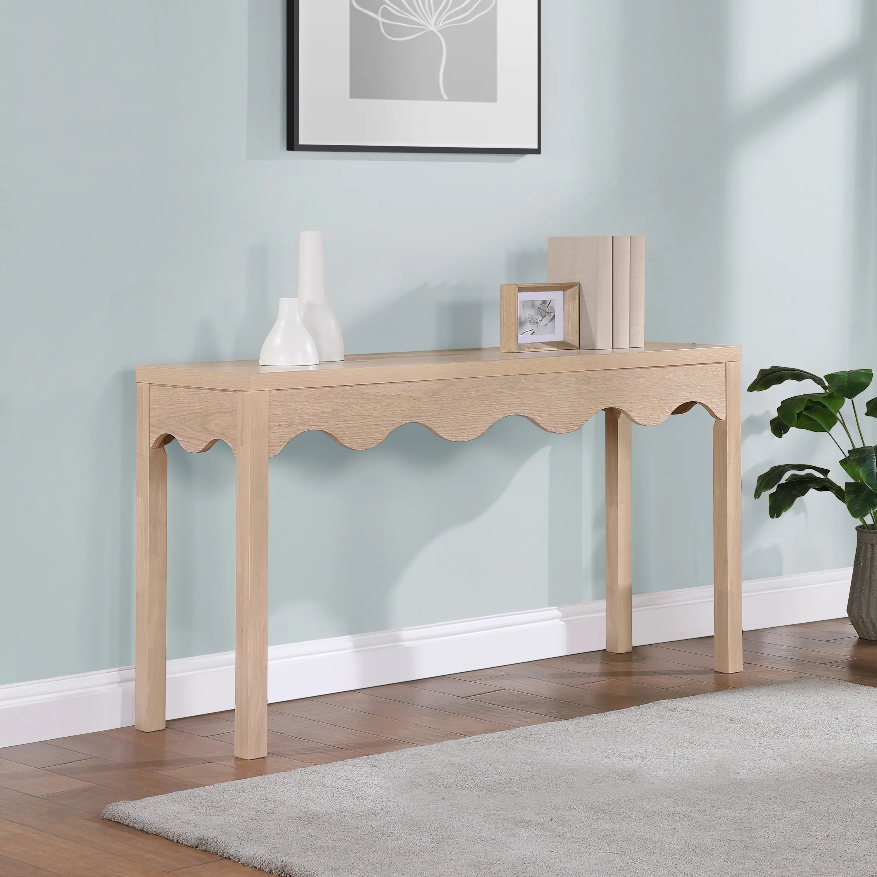 Fiora Natural Scalloped Console Table-2