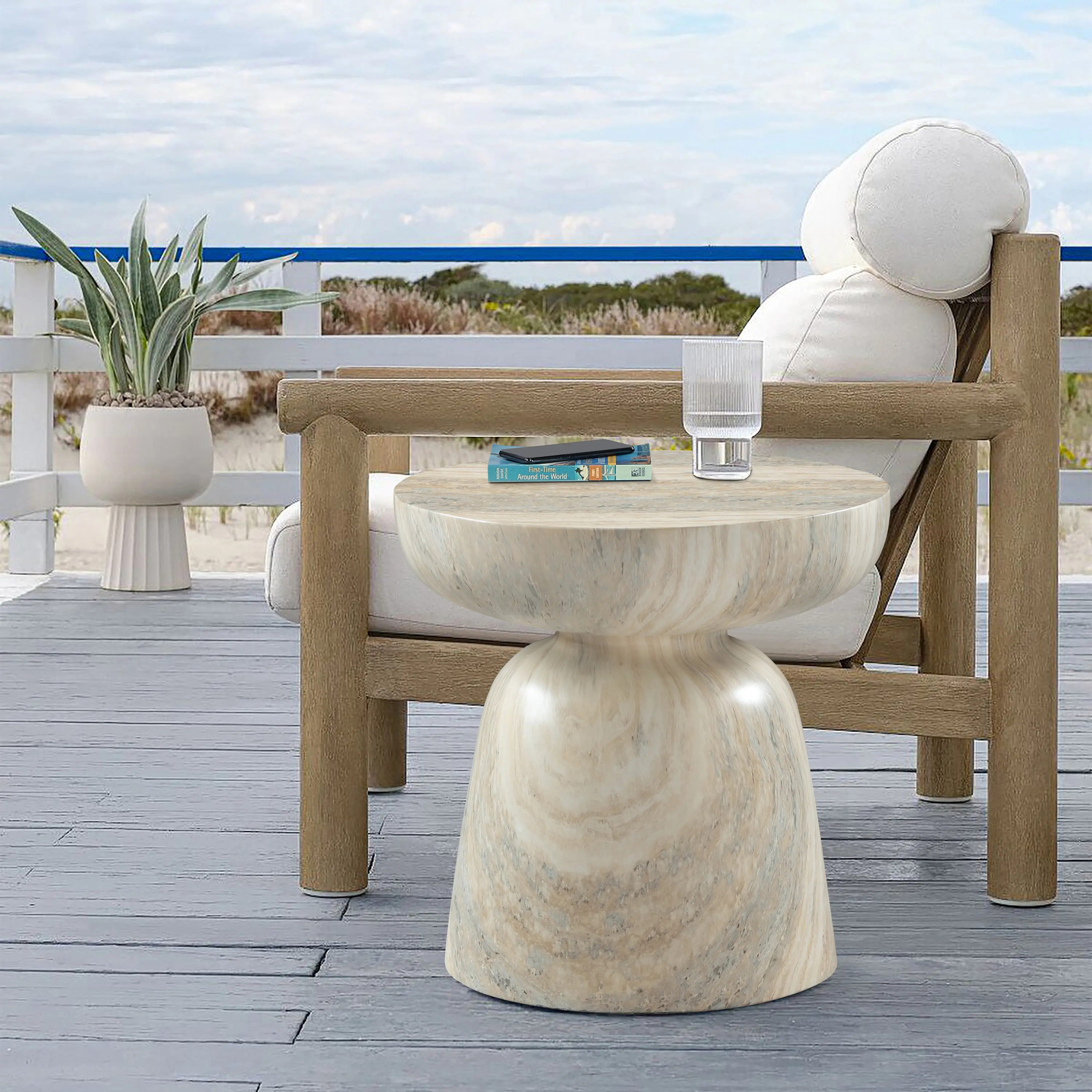 Avellino Natural Travertine and Concrete Indoor/Outdoor End Table-3