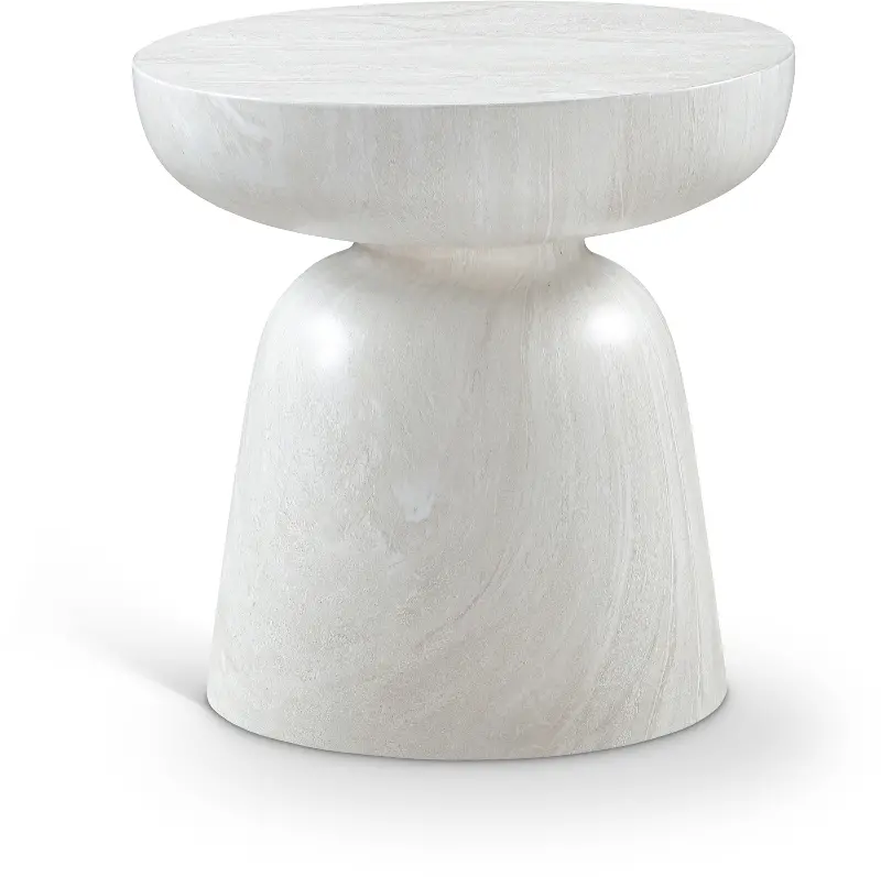 Avellino White Marble and Concrete Indoor/Outdoor End Table