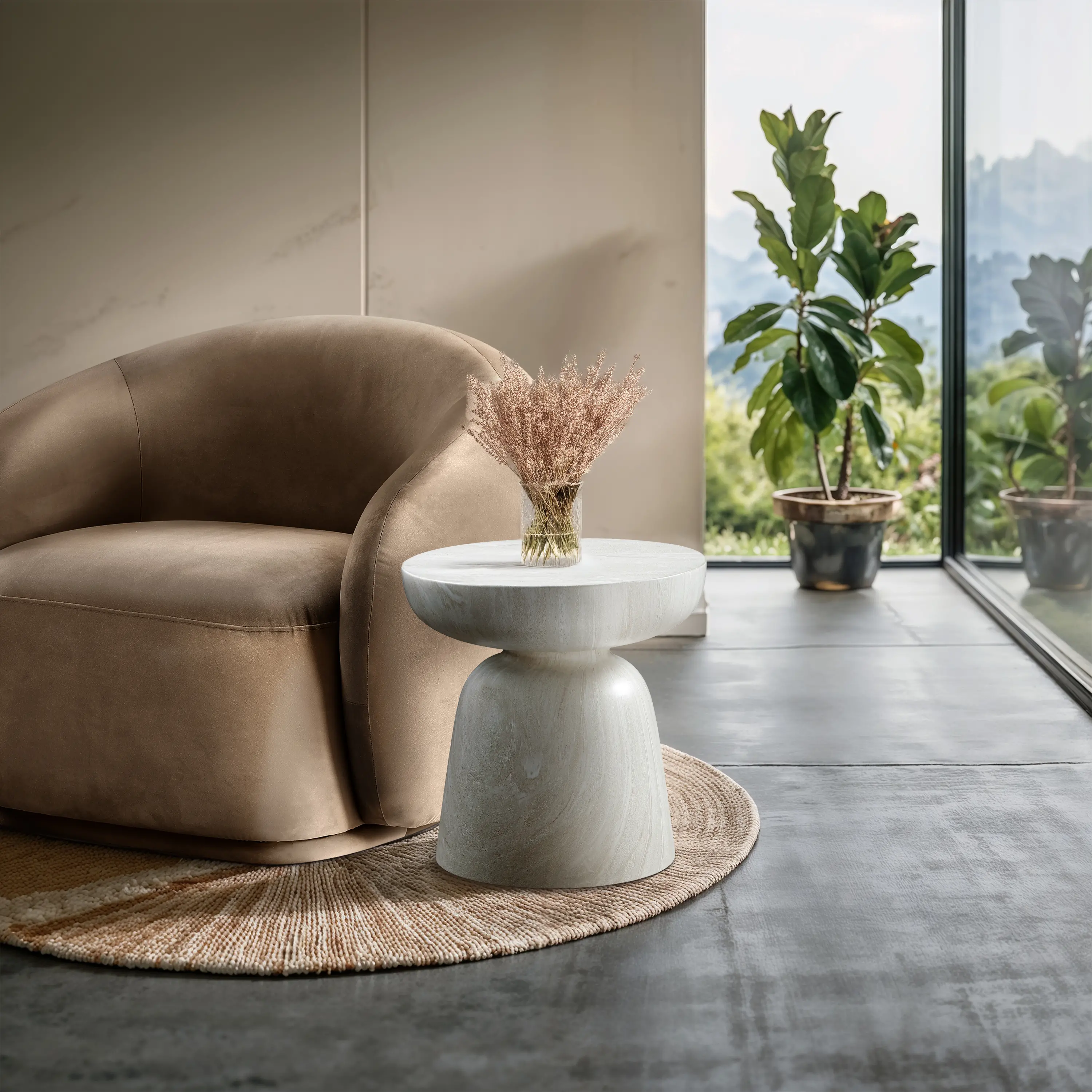 Avellino White Marble and Concrete Indoor/Outdoor End Table-2