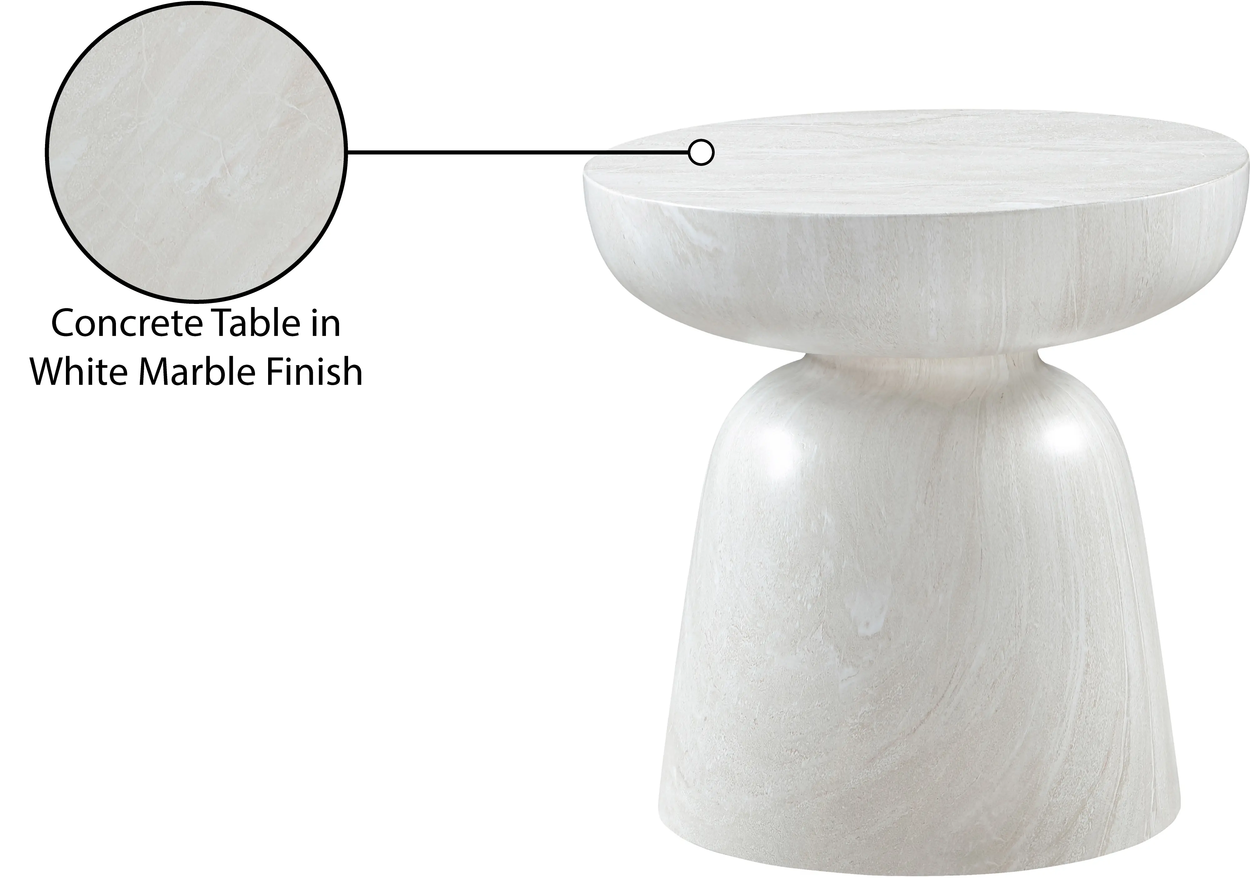 Avellino White Marble and Concrete Indoor/Outdoor End Table-6