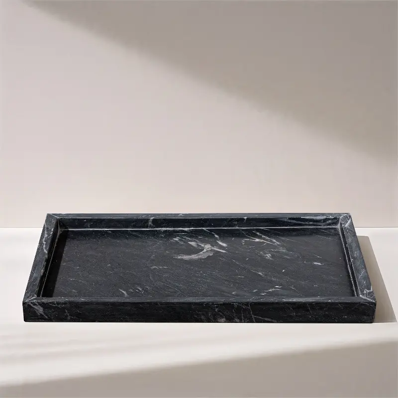 Barletta Black Rectangular Marble Tray