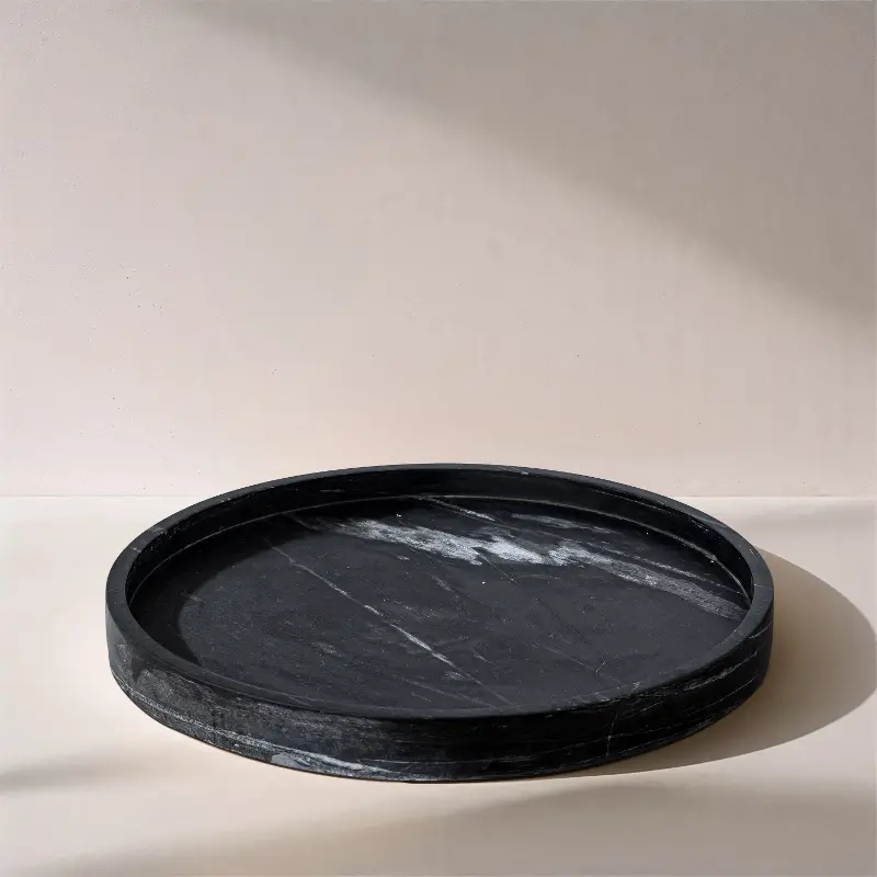 Barletta Black Round Marble Tray