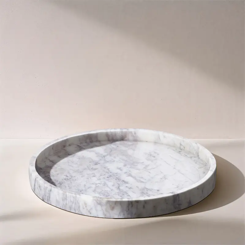 Barletta White Round Marble Tray