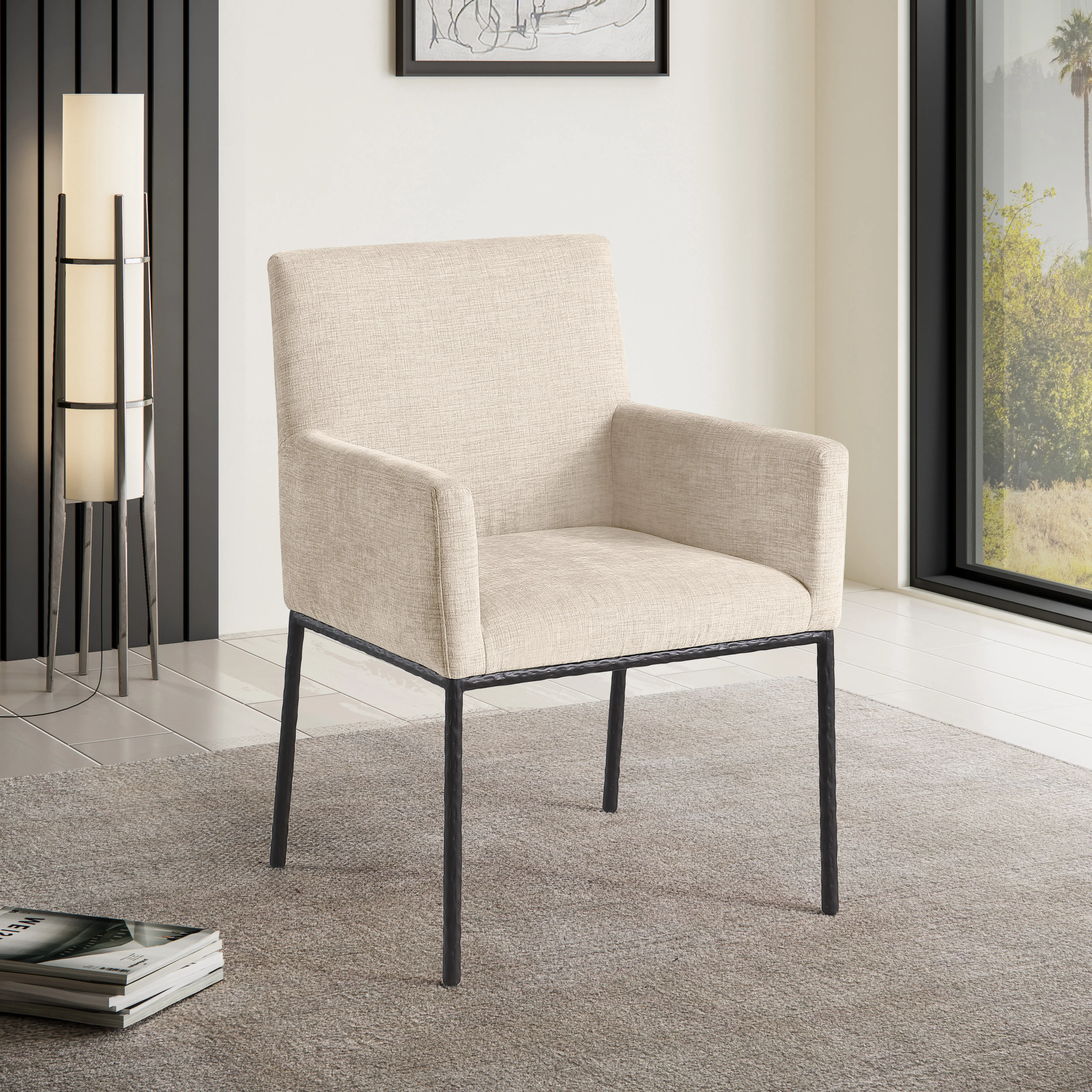 Reeves Beige Dining Armchair with Black Legs, Set of 2-2