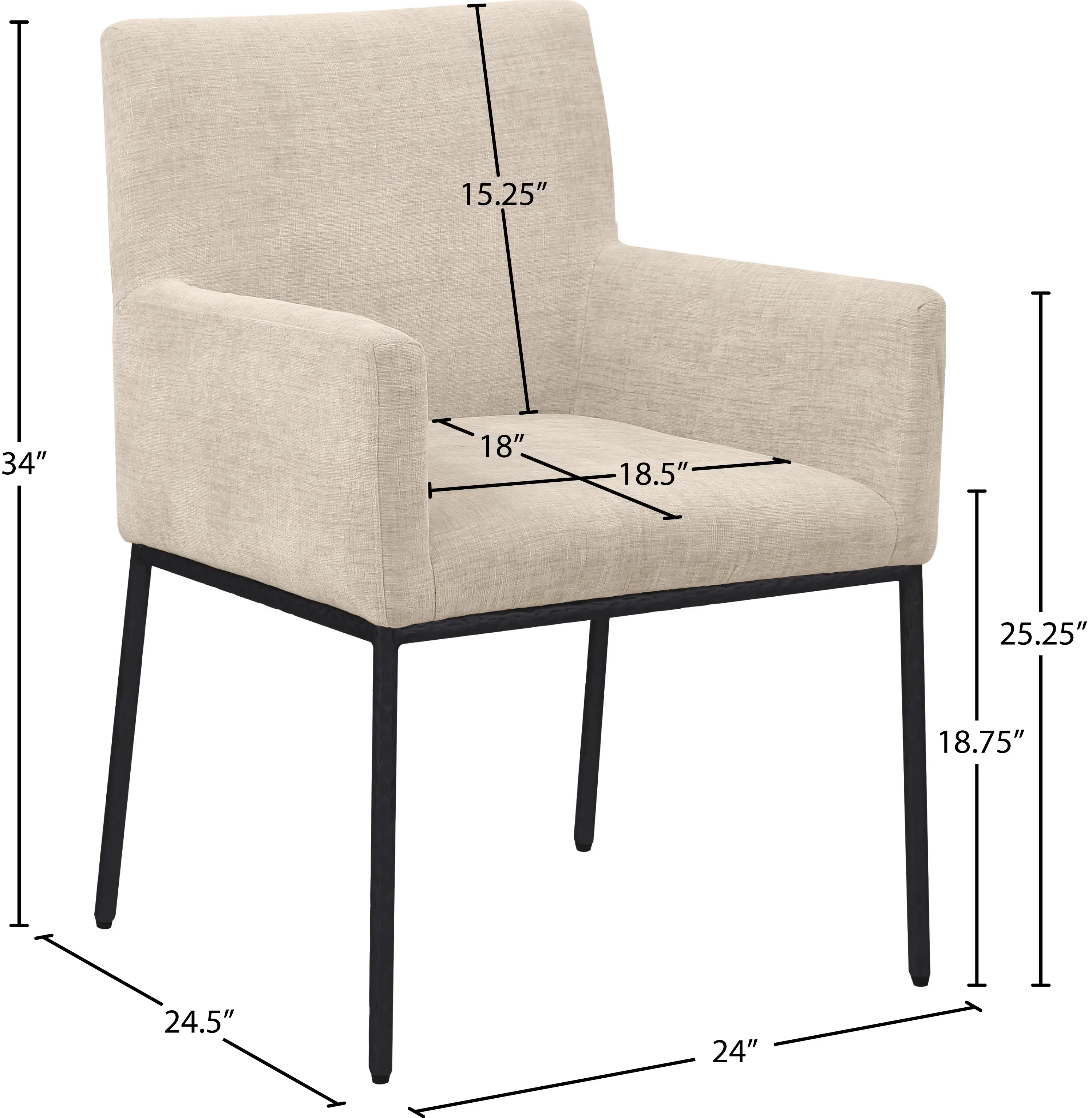 Reeves Beige Dining Armchair with Black Legs, Set of 2-3