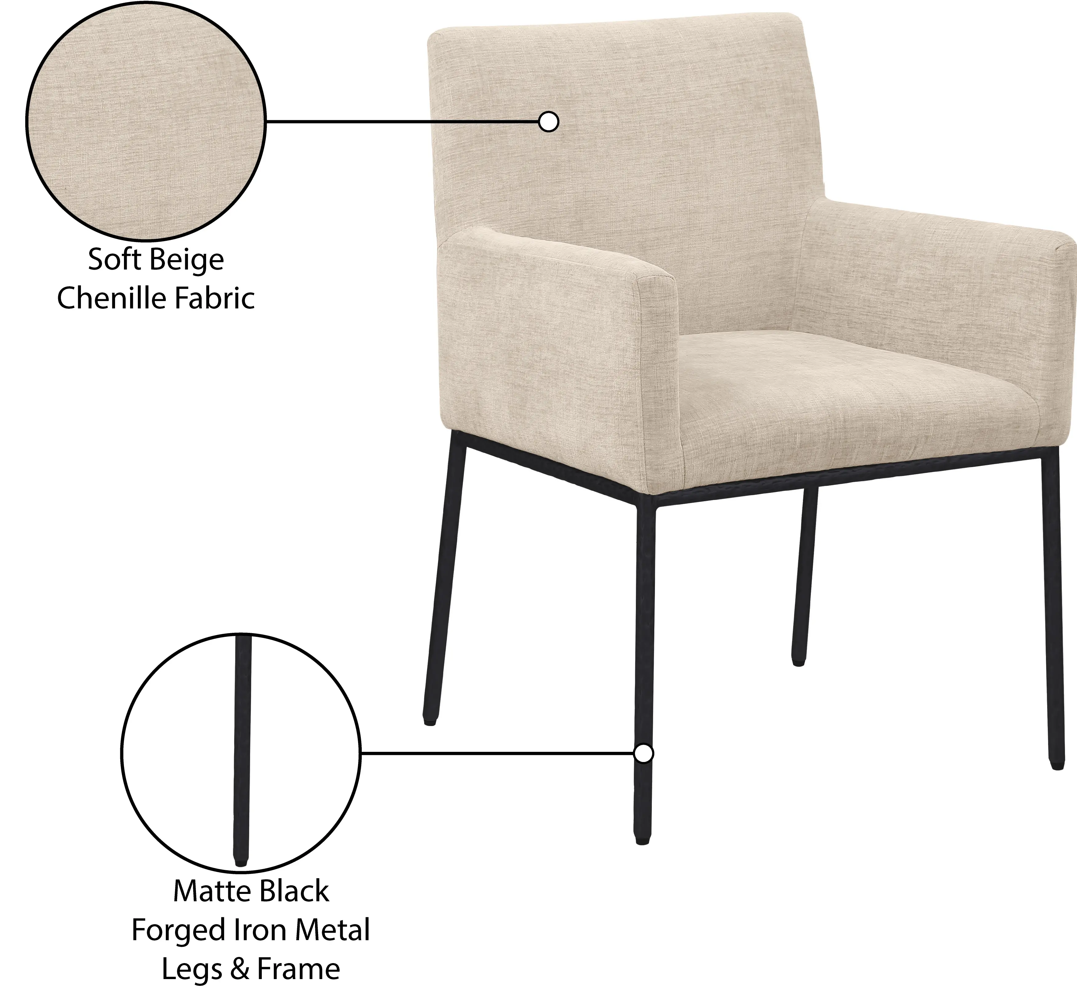 Reeves Beige Dining Armchair with Black Legs, Set of 2-9