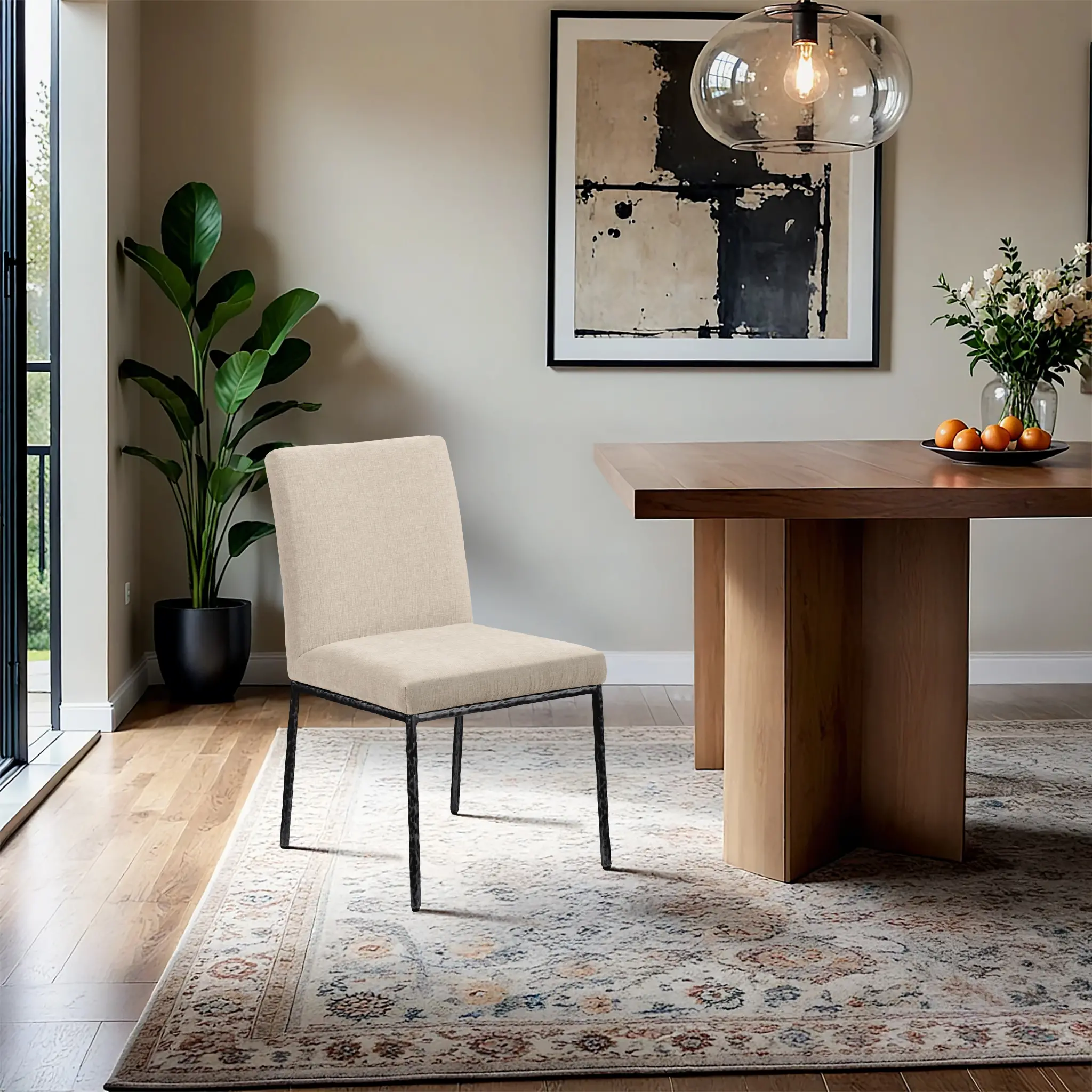 Reeves Beige Dining Side Chair with Black Legs, Set of 2-2