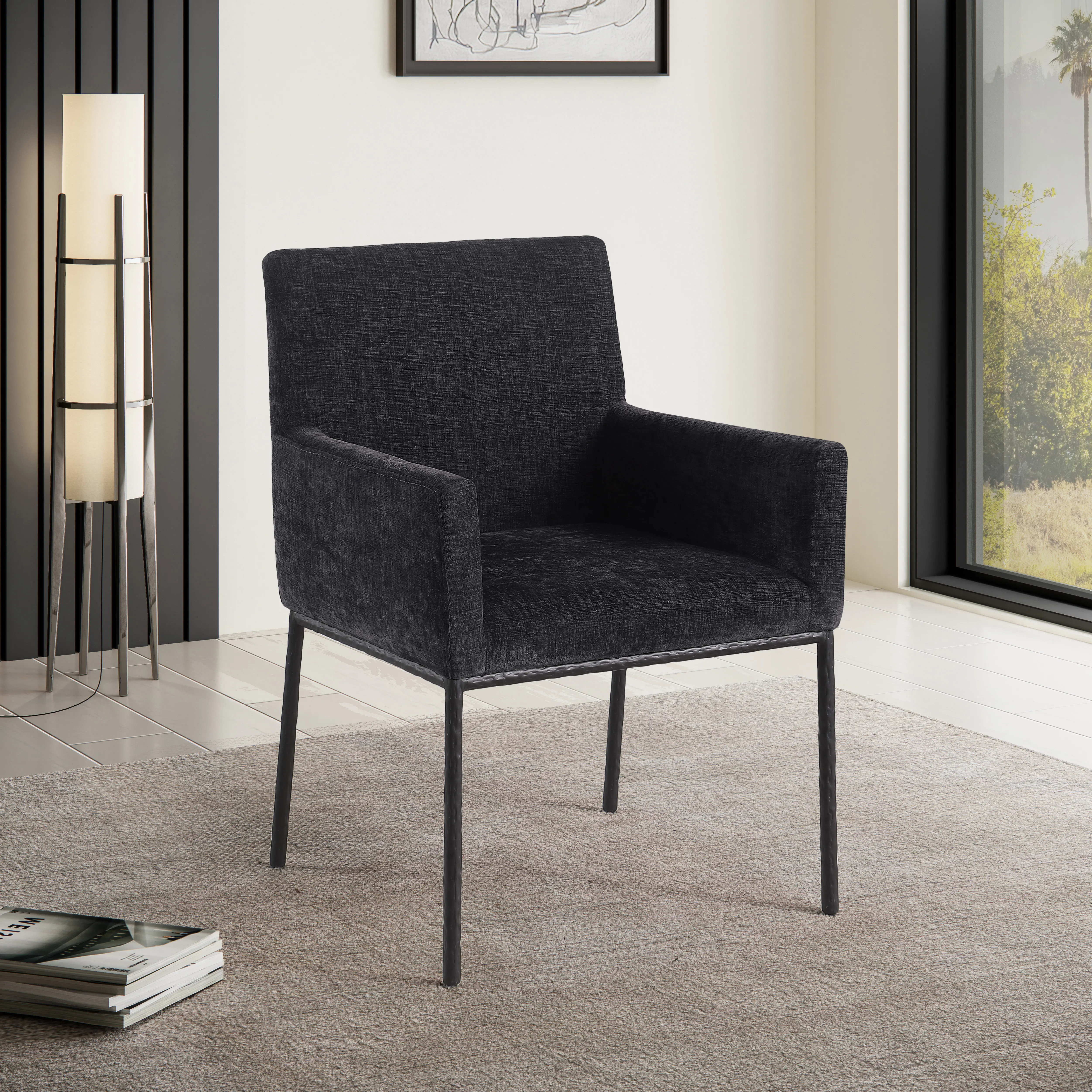 Reeves Black Dining Armchair with Black Legs, Set of 2-2