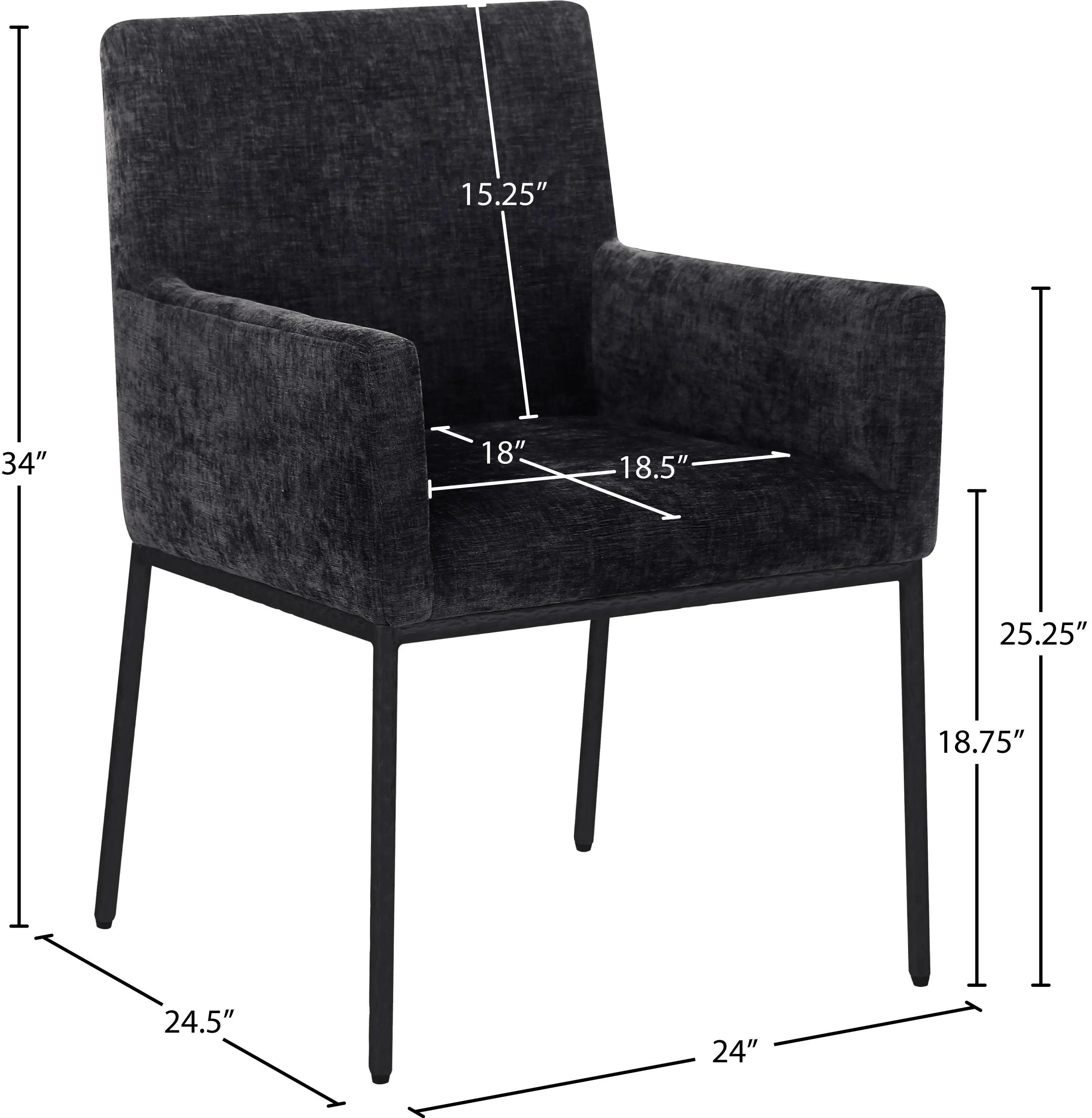 Reeves Black Dining Armchair with Black Legs, Set of 2-3