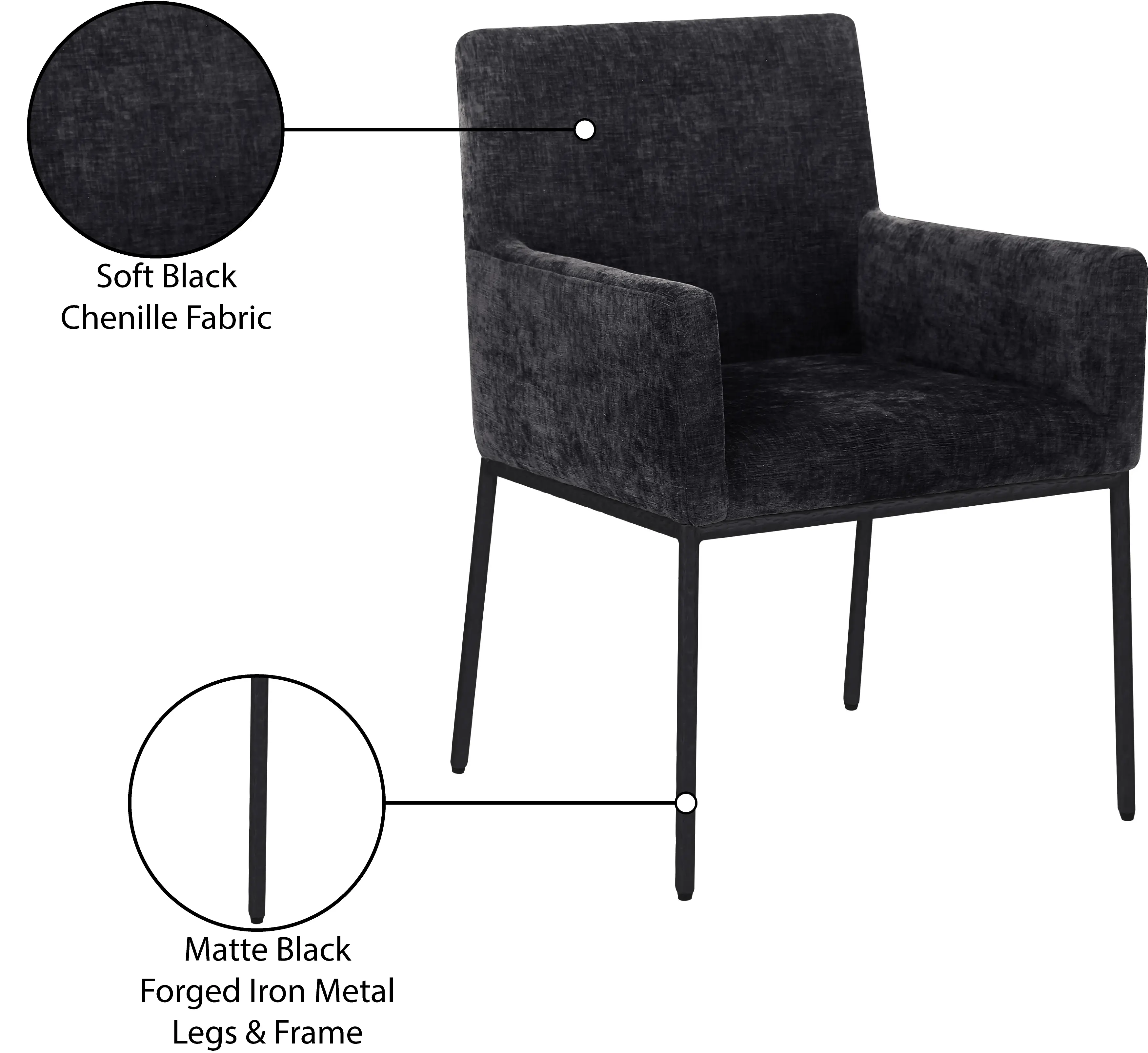 Reeves Black Dining Armchair with Black Legs, Set of 2-9
