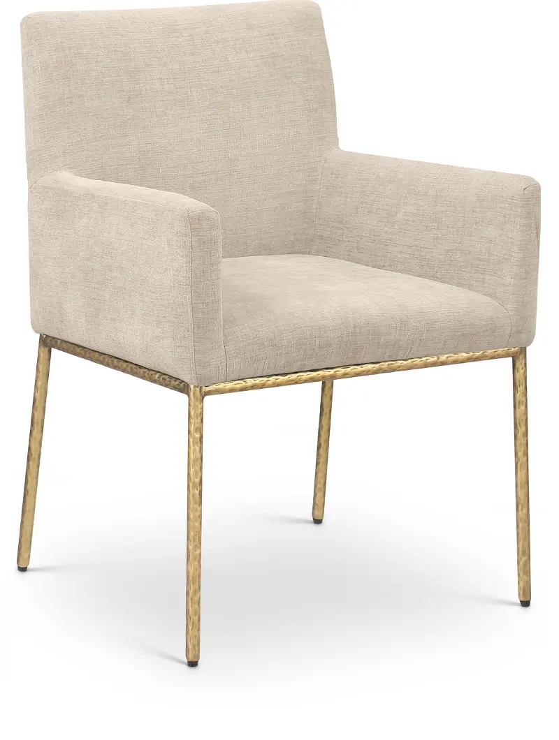 Reeves Beige Dining Arm Chair with Gold Legs, Set of 2