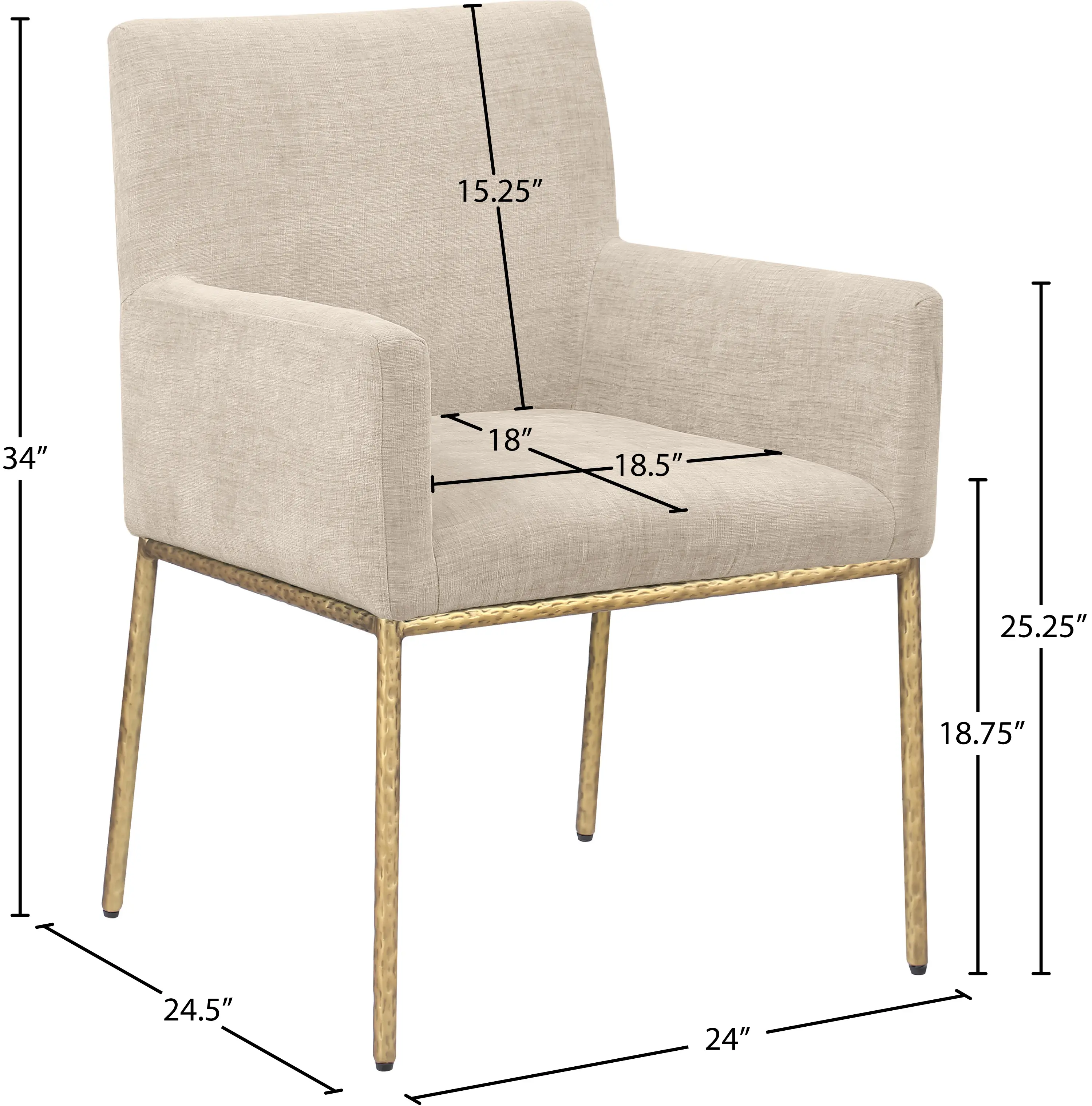 Reeves Beige Dining Armchair with Gold Legs, Set of 2-3