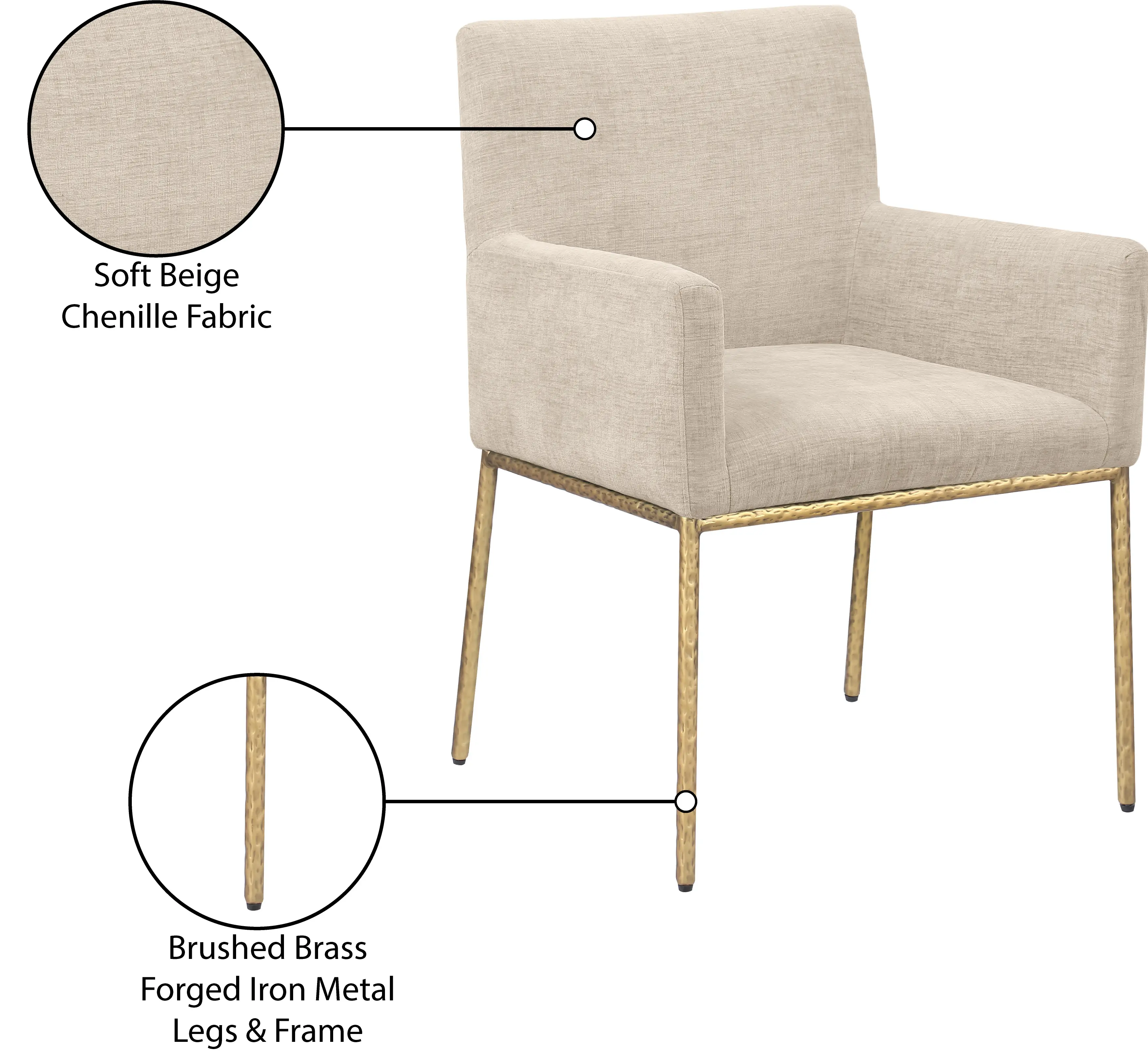 Reeves Beige Dining Armchair with Gold Legs, Set of 2-9