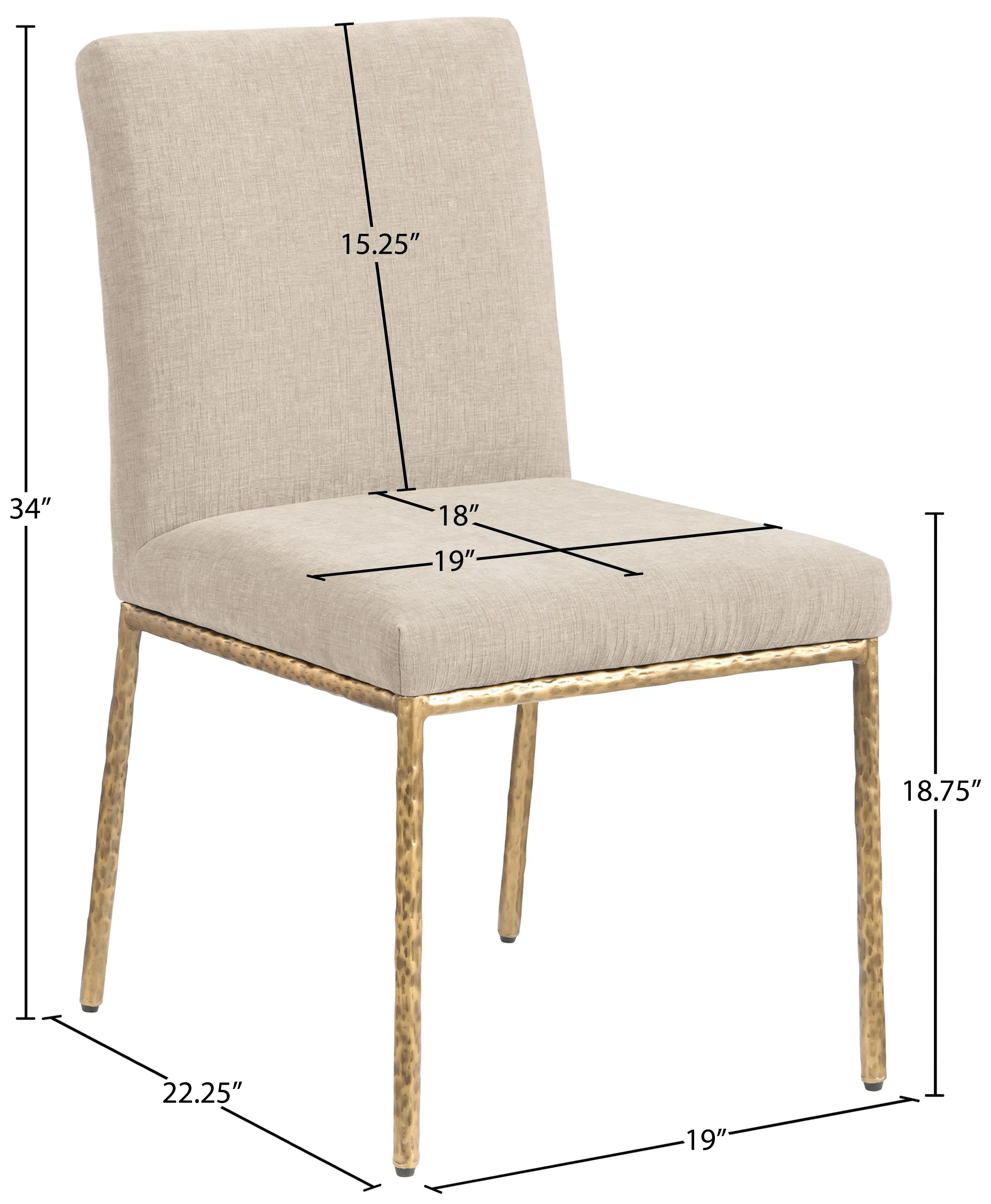 Reeves Beige Dining Side Chair with Gold Legs, Set of 2-3