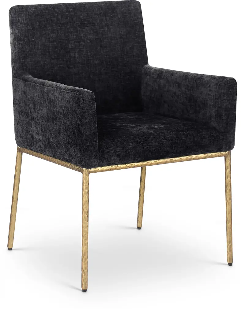 Reeves Black Dining Arm Chair with Gold Legs, Set of 2