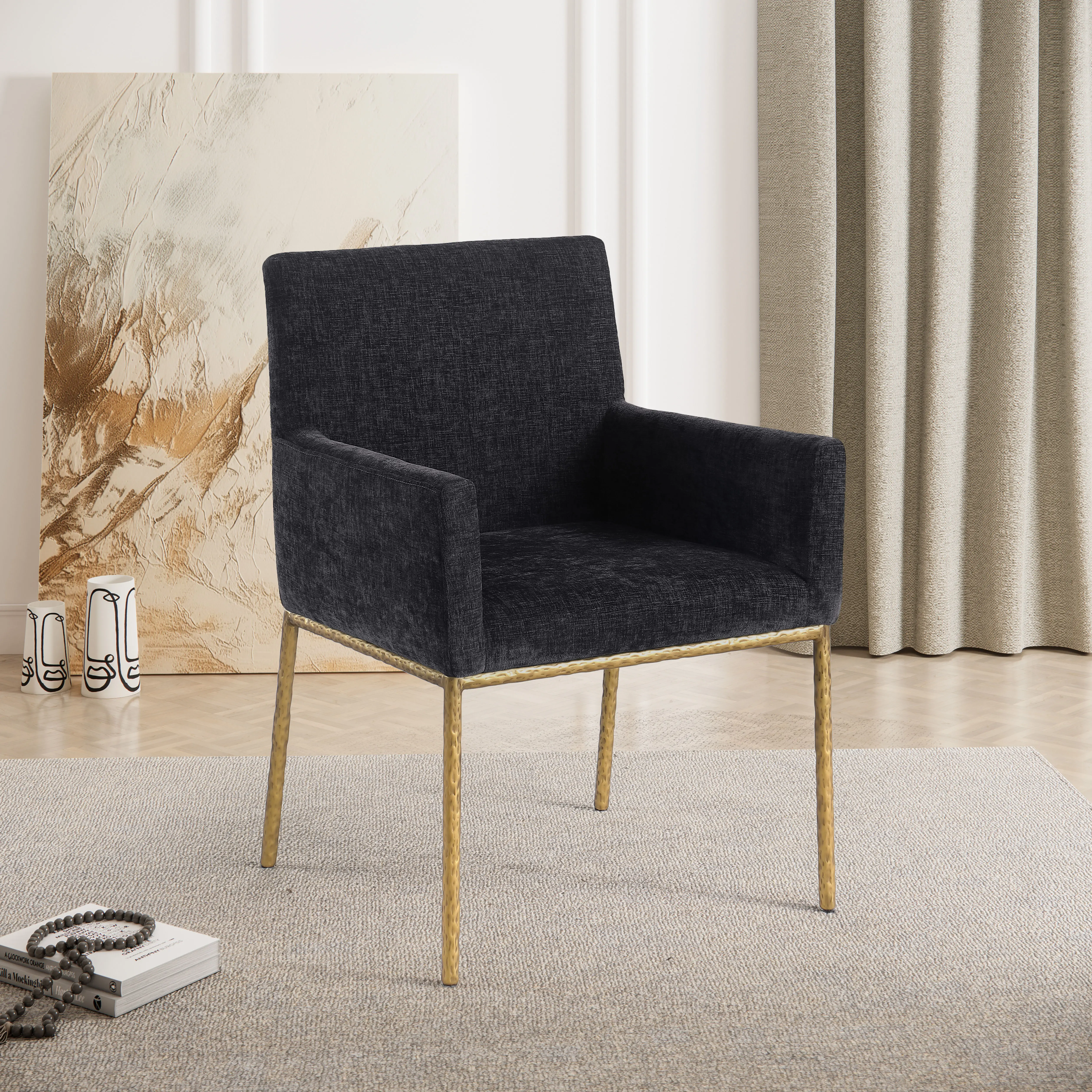 Reeves Black Dining Armchair with Gold Legs, Set of 2-2