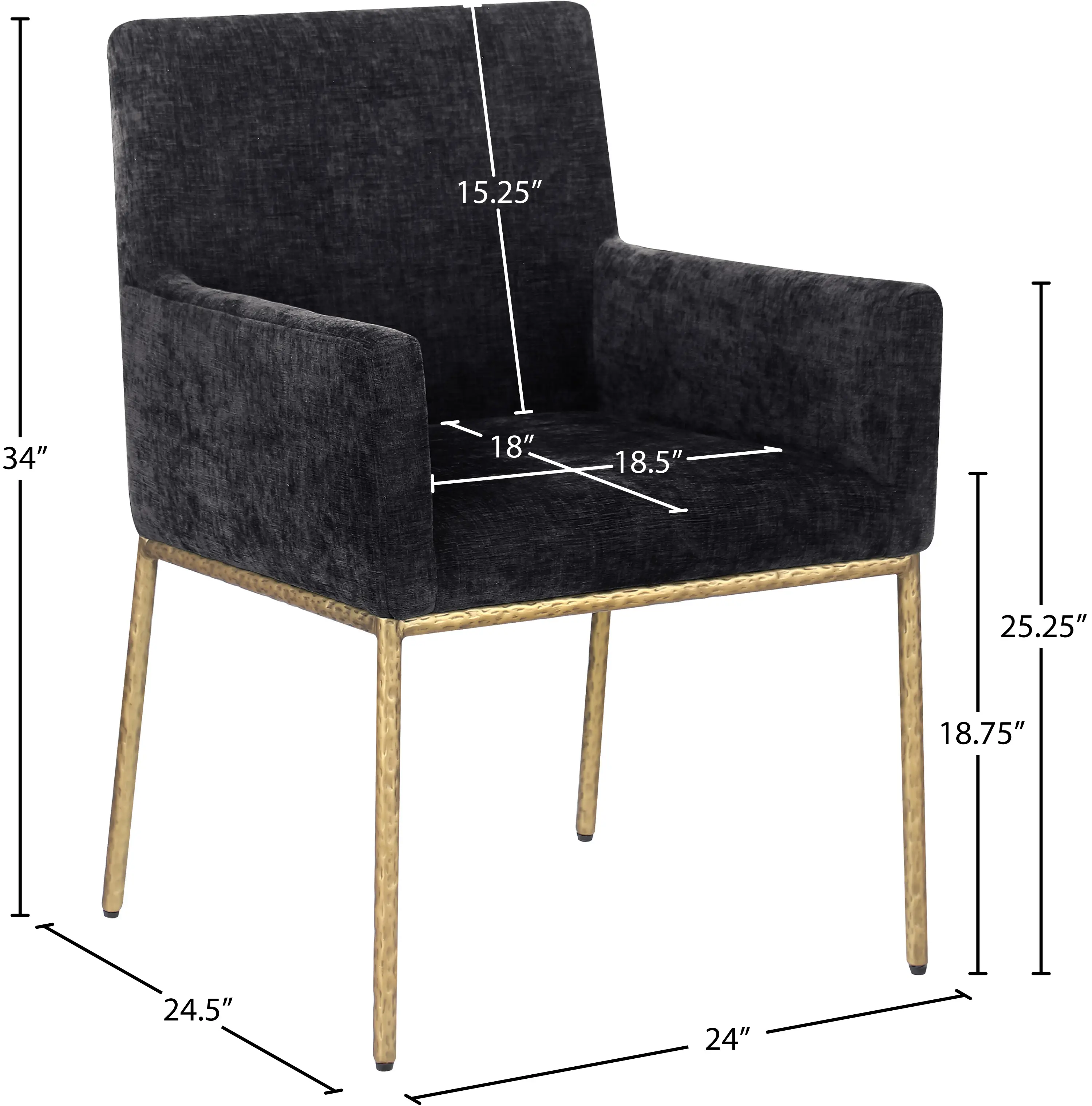 Reeves Black Dining Armchair with Gold Legs, Set of 2-3