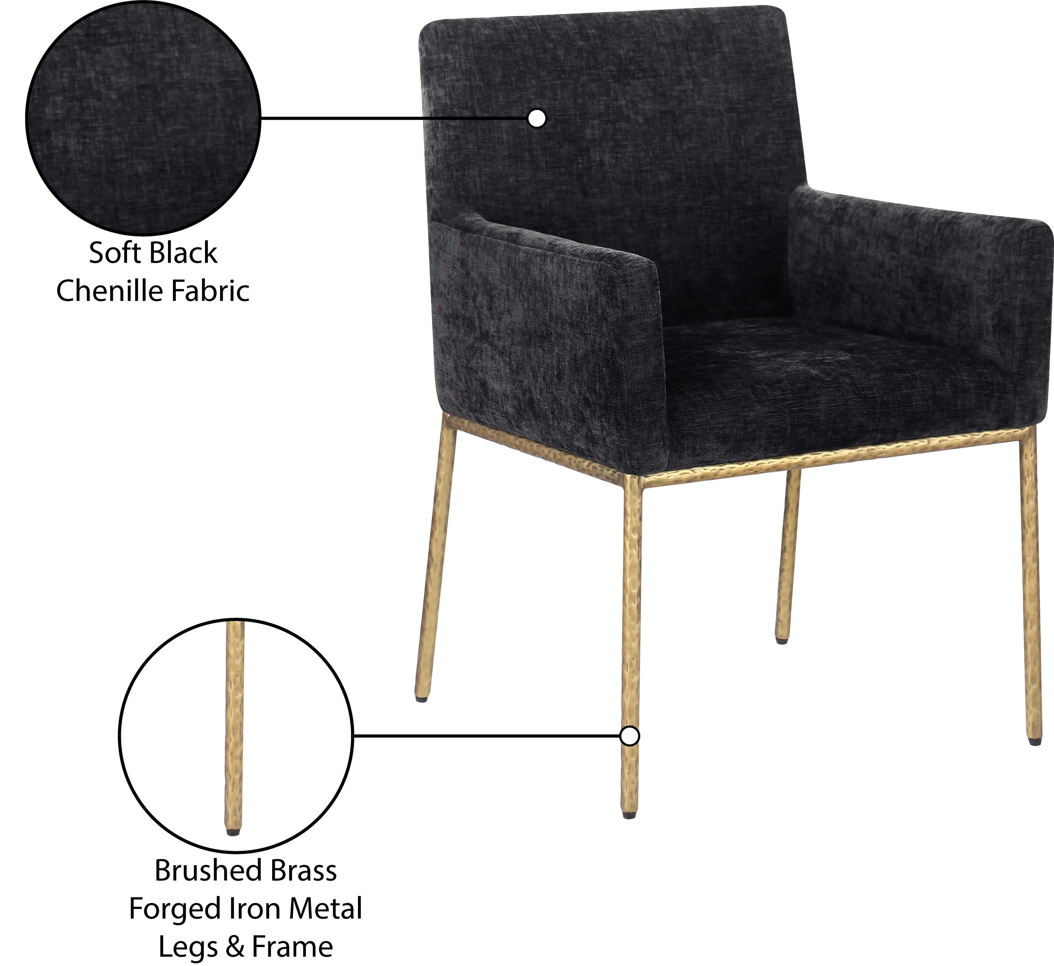 Reeves Black Dining Armchair with Gold Legs, Set of 2-9