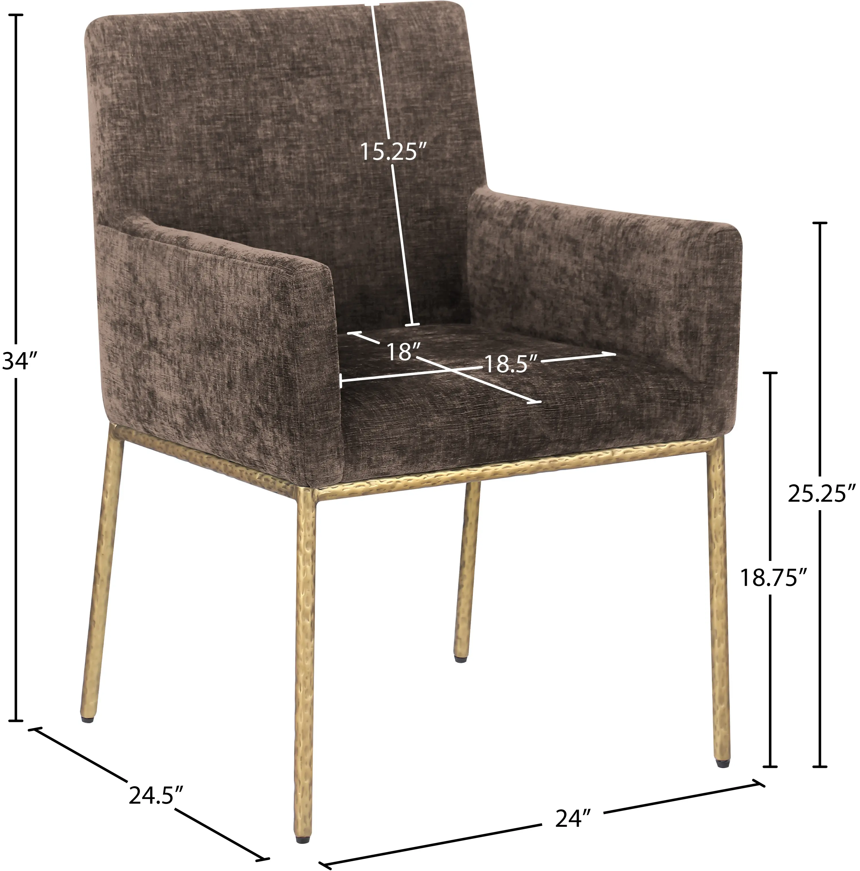 Reeves Brown Dining Armchair with Gold Legs, Set of 2-3