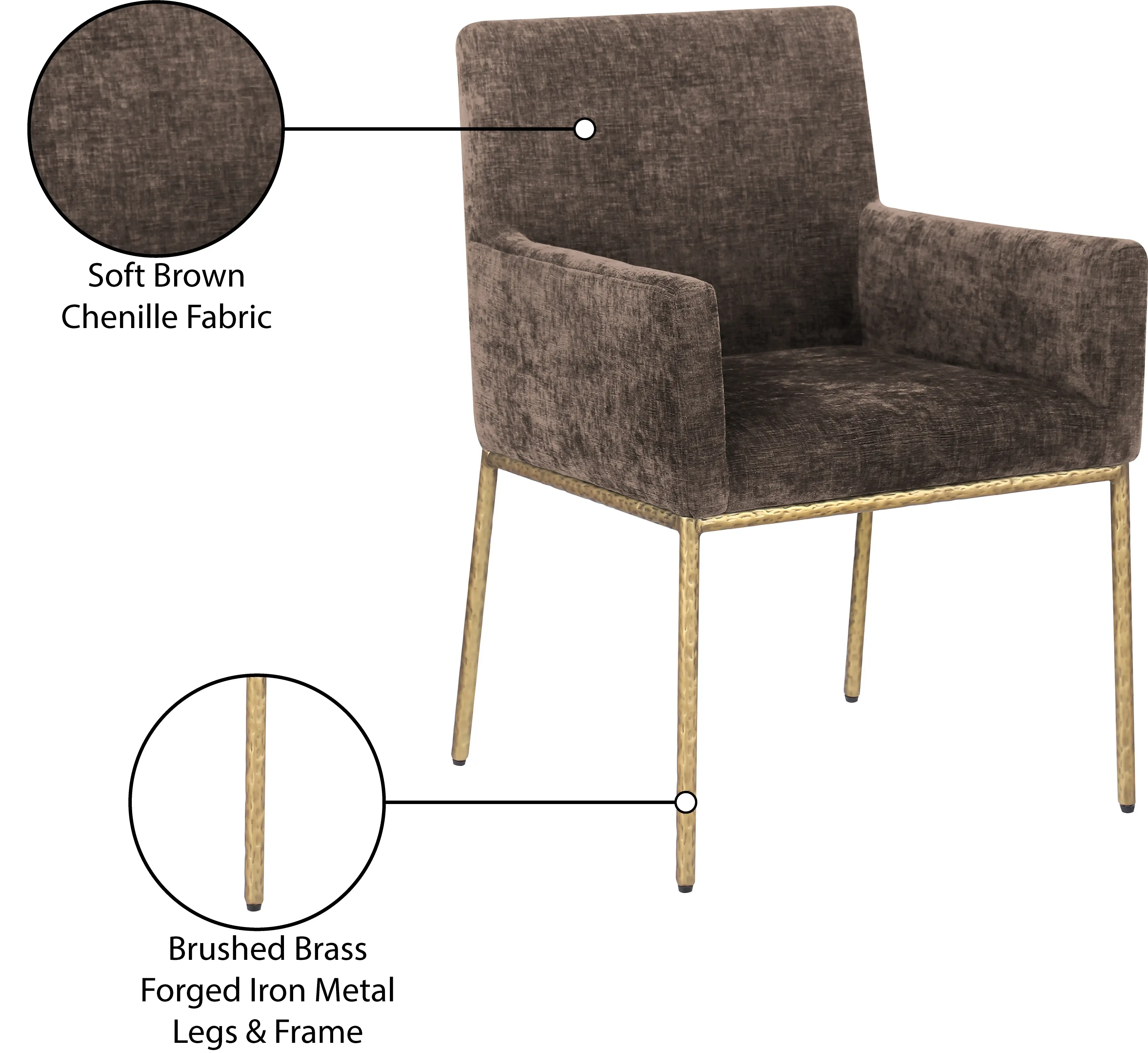 Reeves Brown Dining Armchair with Gold Legs, Set of 2-9