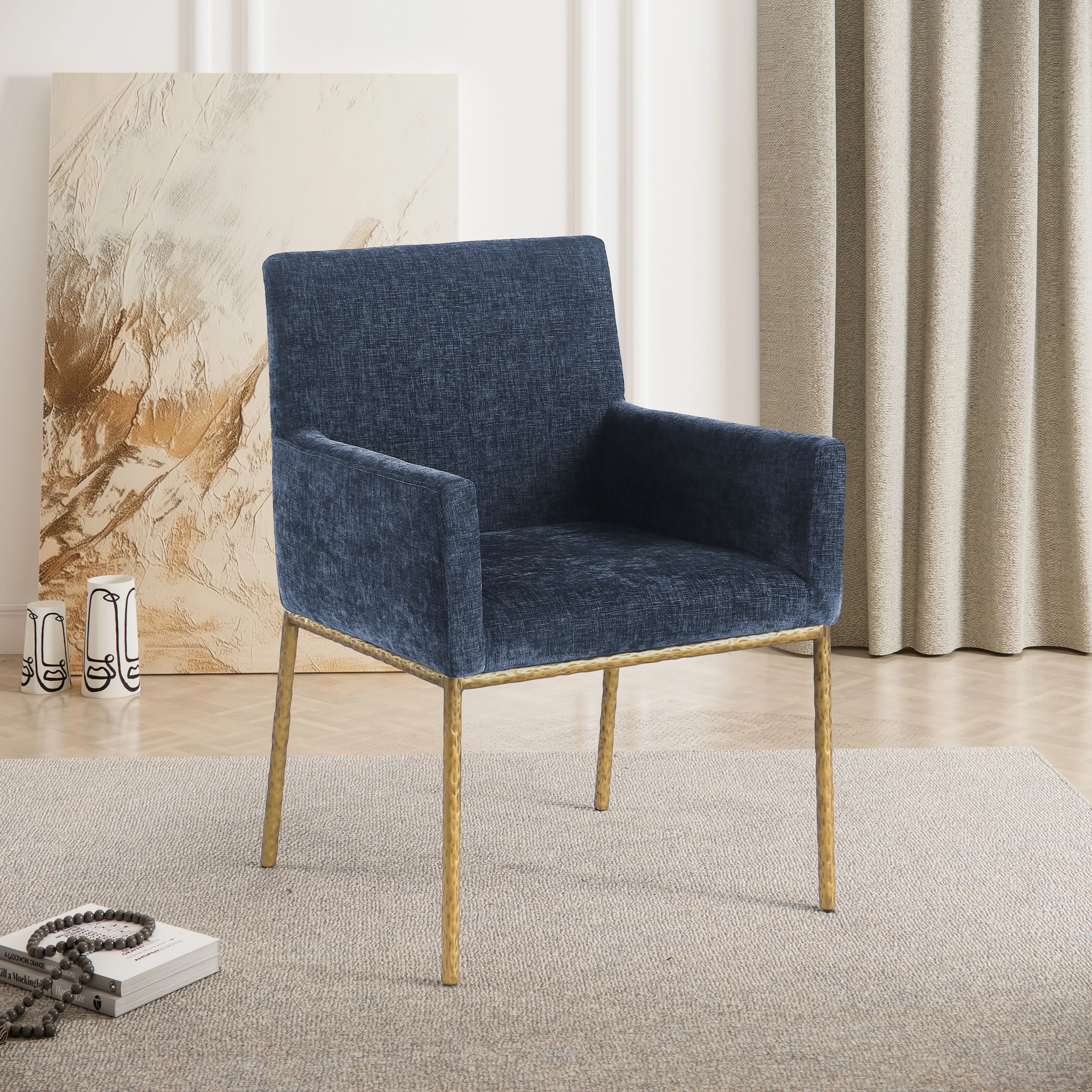 Reeves Navy Dining Armchair with Gold Legs, Set of 2-2