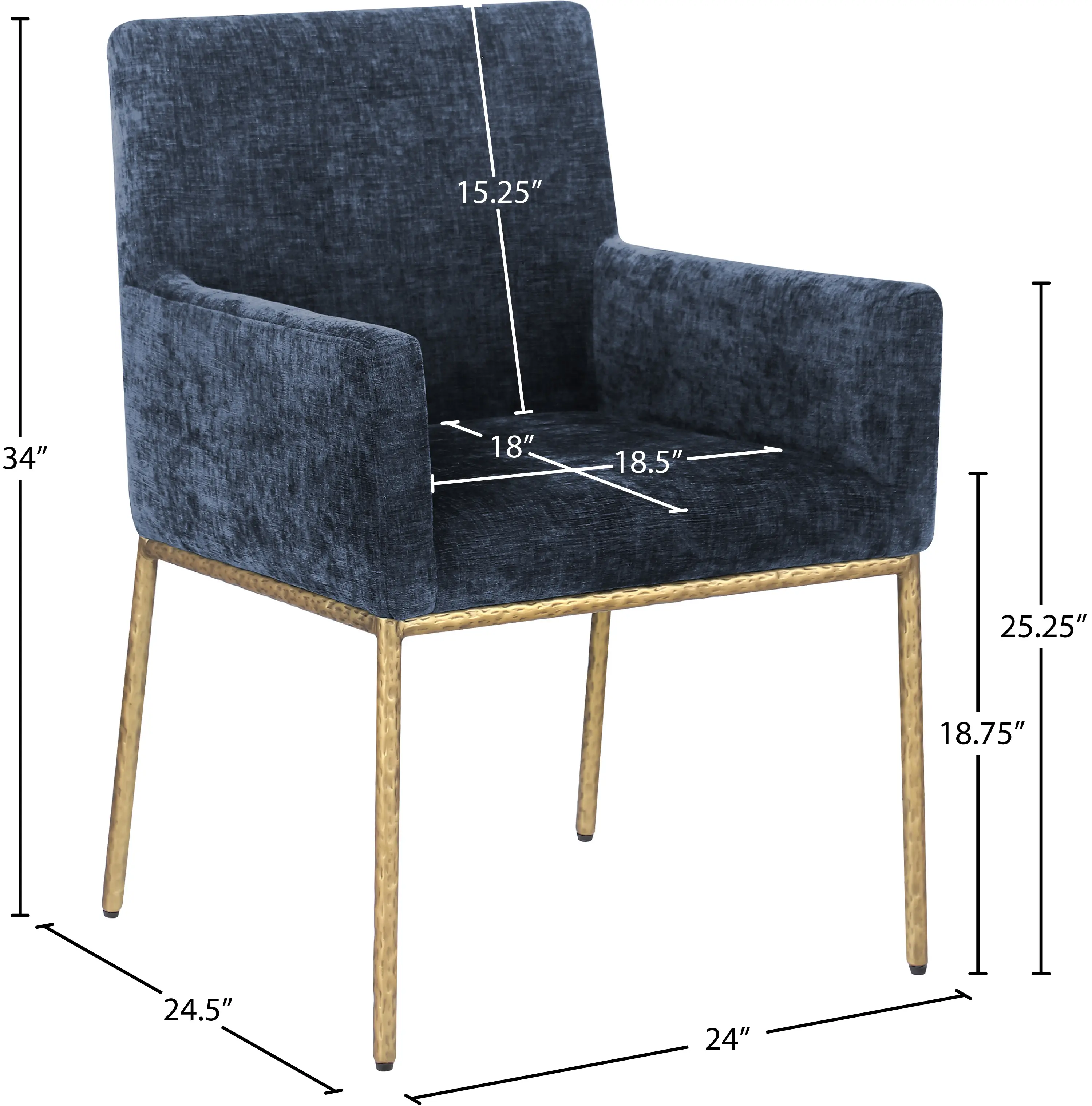 Reeves Navy Dining Armchair with Gold Legs, Set of 2-3