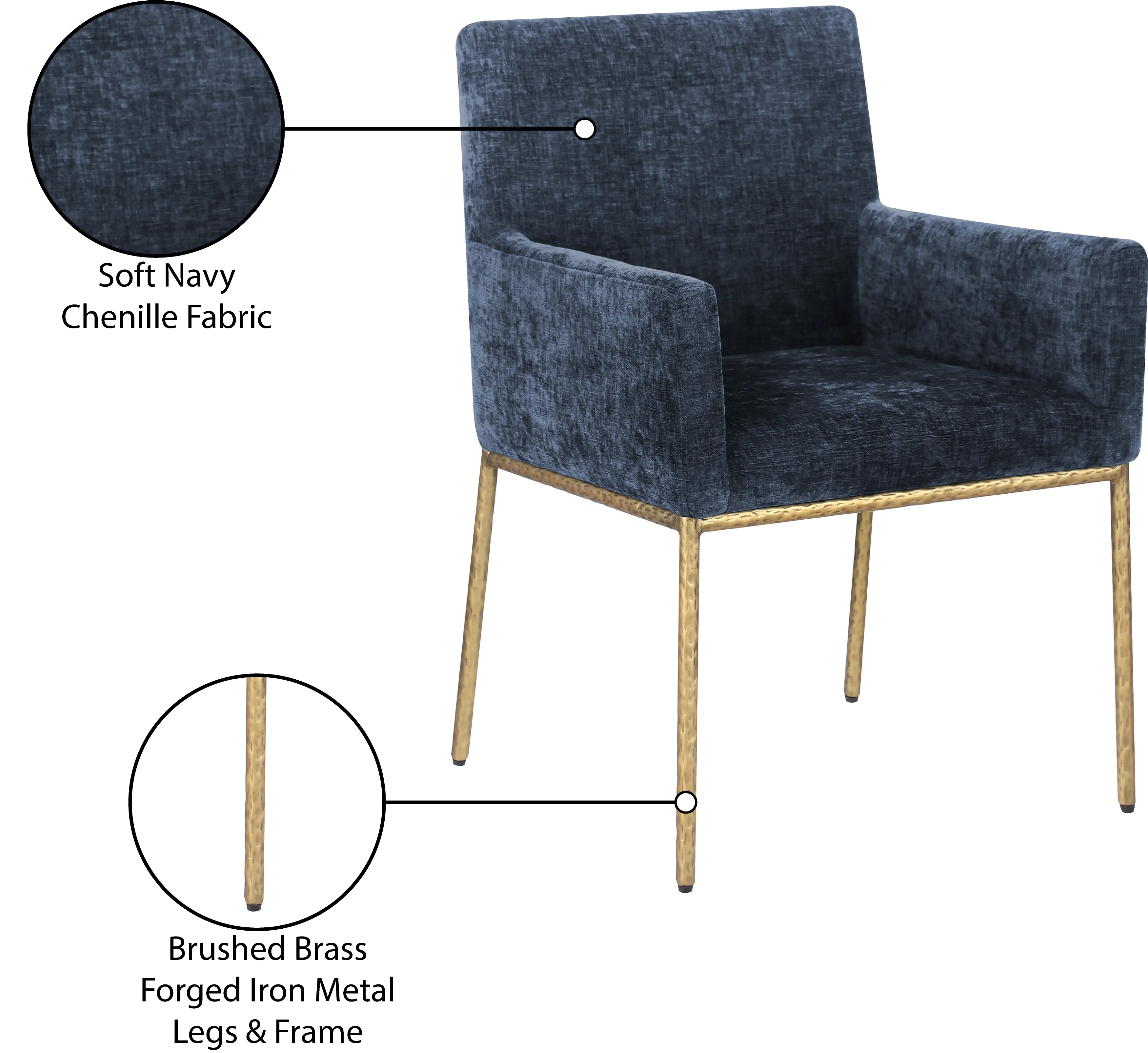 Reeves Navy Dining Armchair with Gold Legs, Set of 2-9