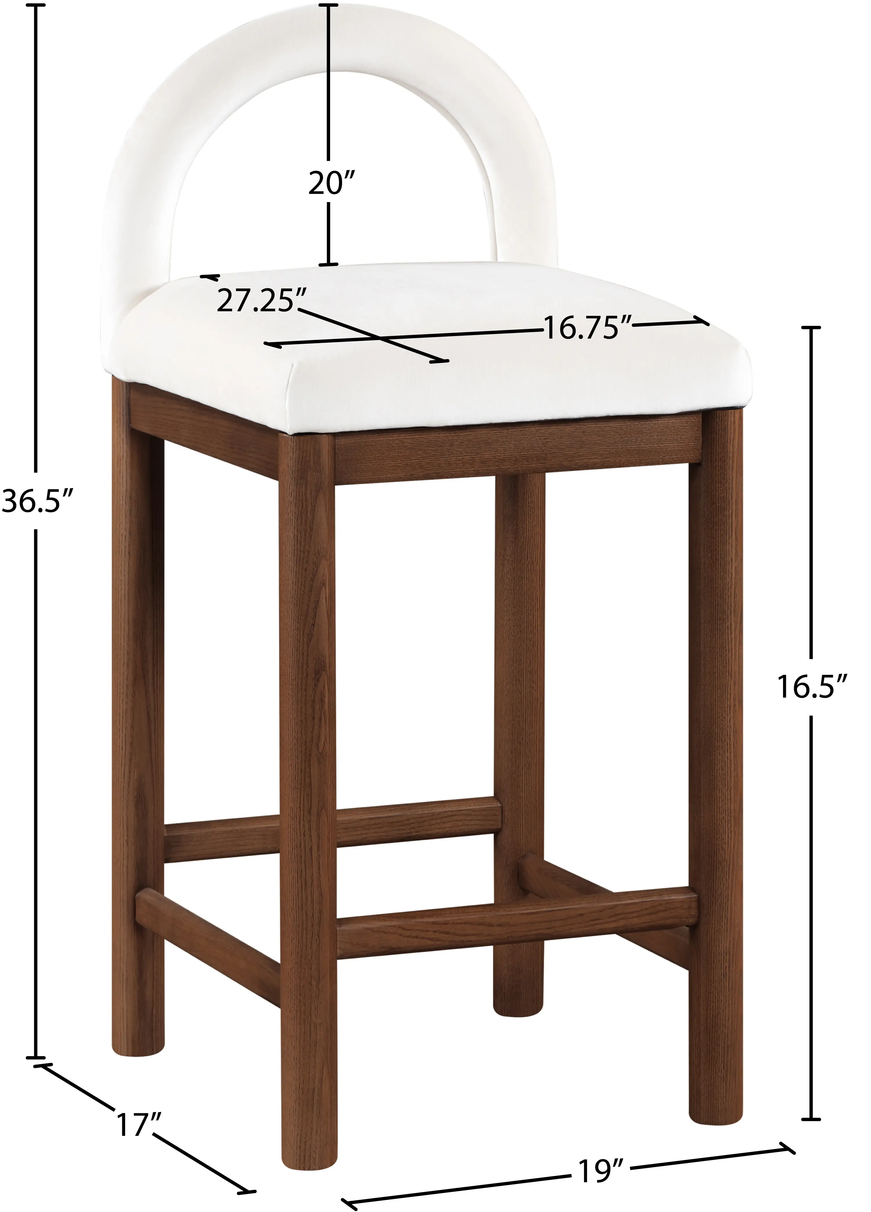 Conrad Cream Velvet Upholstered Counter Stool-3