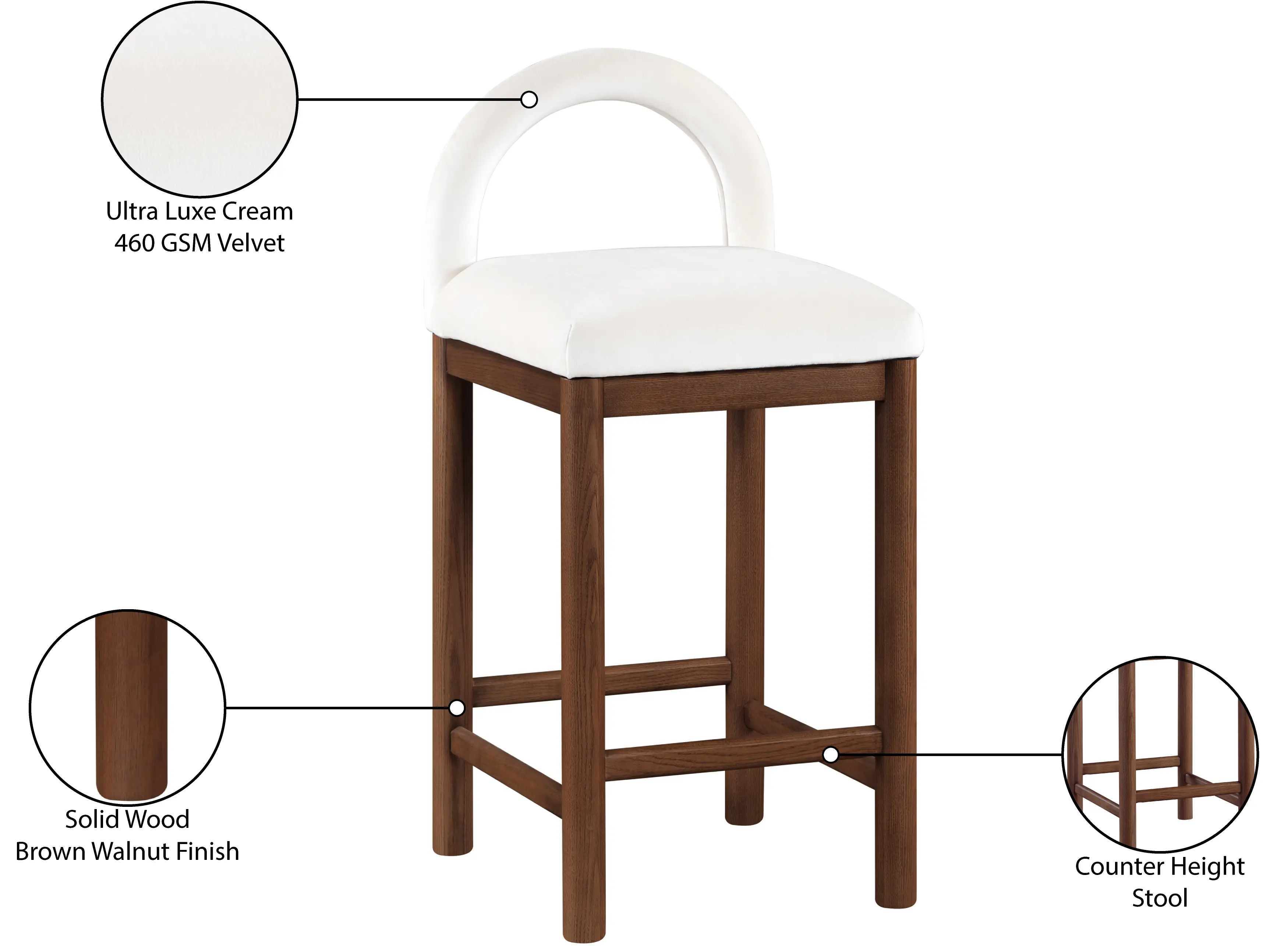 Conrad Cream Velvet Upholstered Counter Stool-9