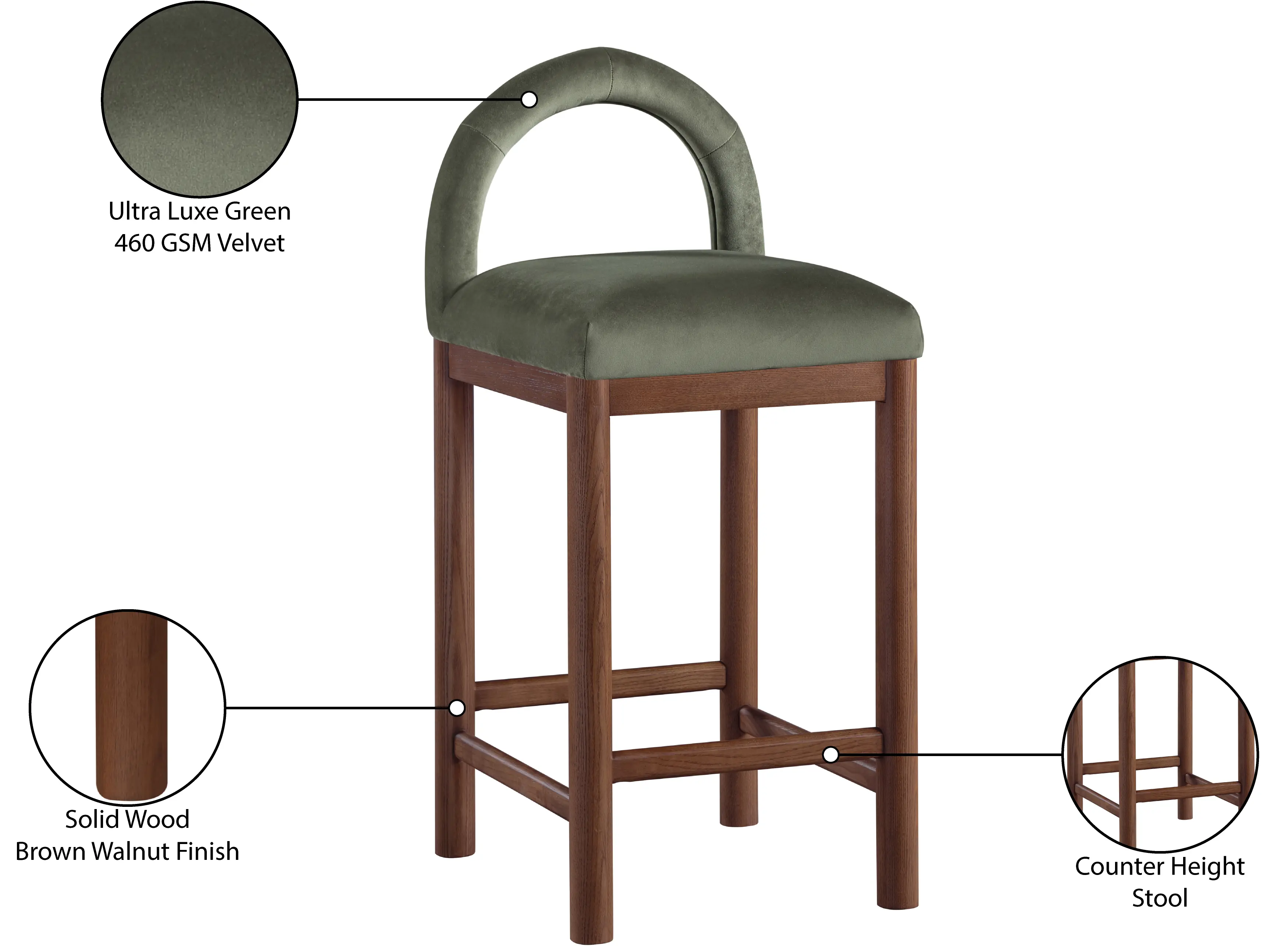 Conrad Green Velvet Upholstered Counter Stool-9