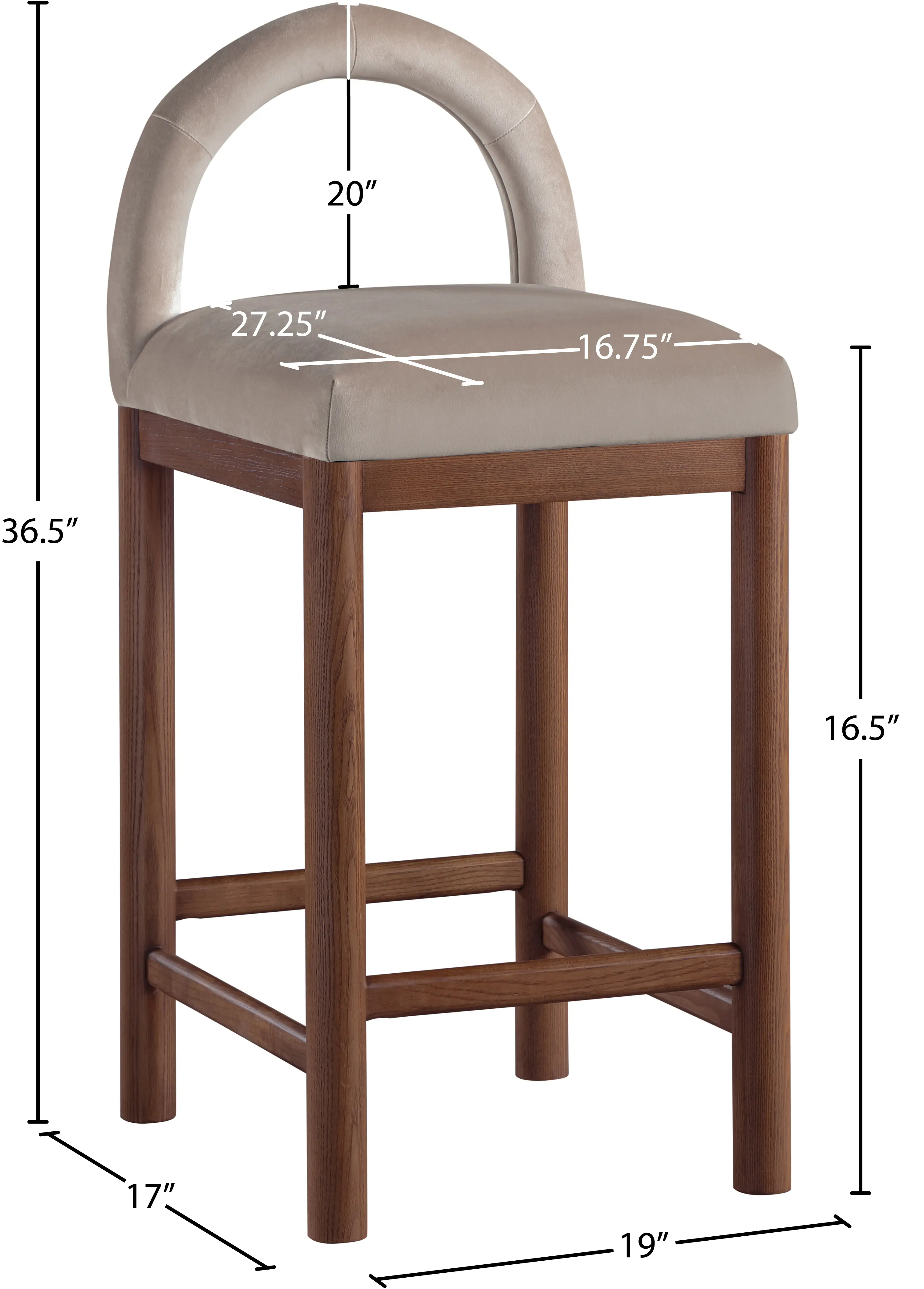 Conrad Taupe Velvet Upholstered Counter Stool-3