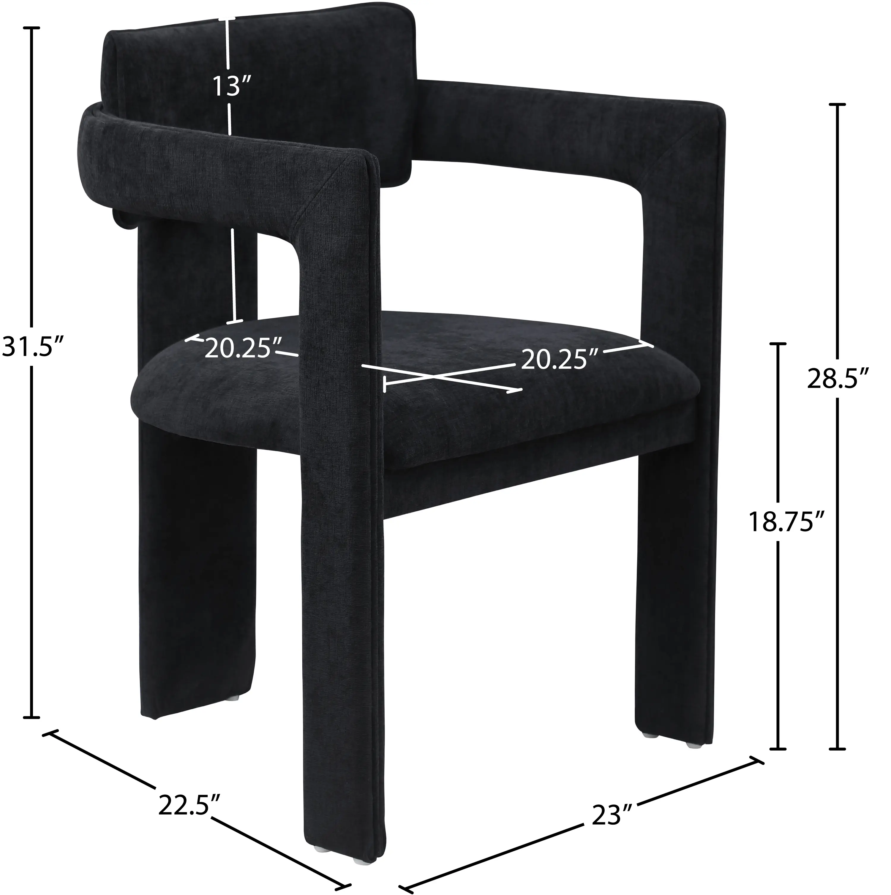 Brenda Black Chenille Upholstered Dining Chair, Set of 2-3