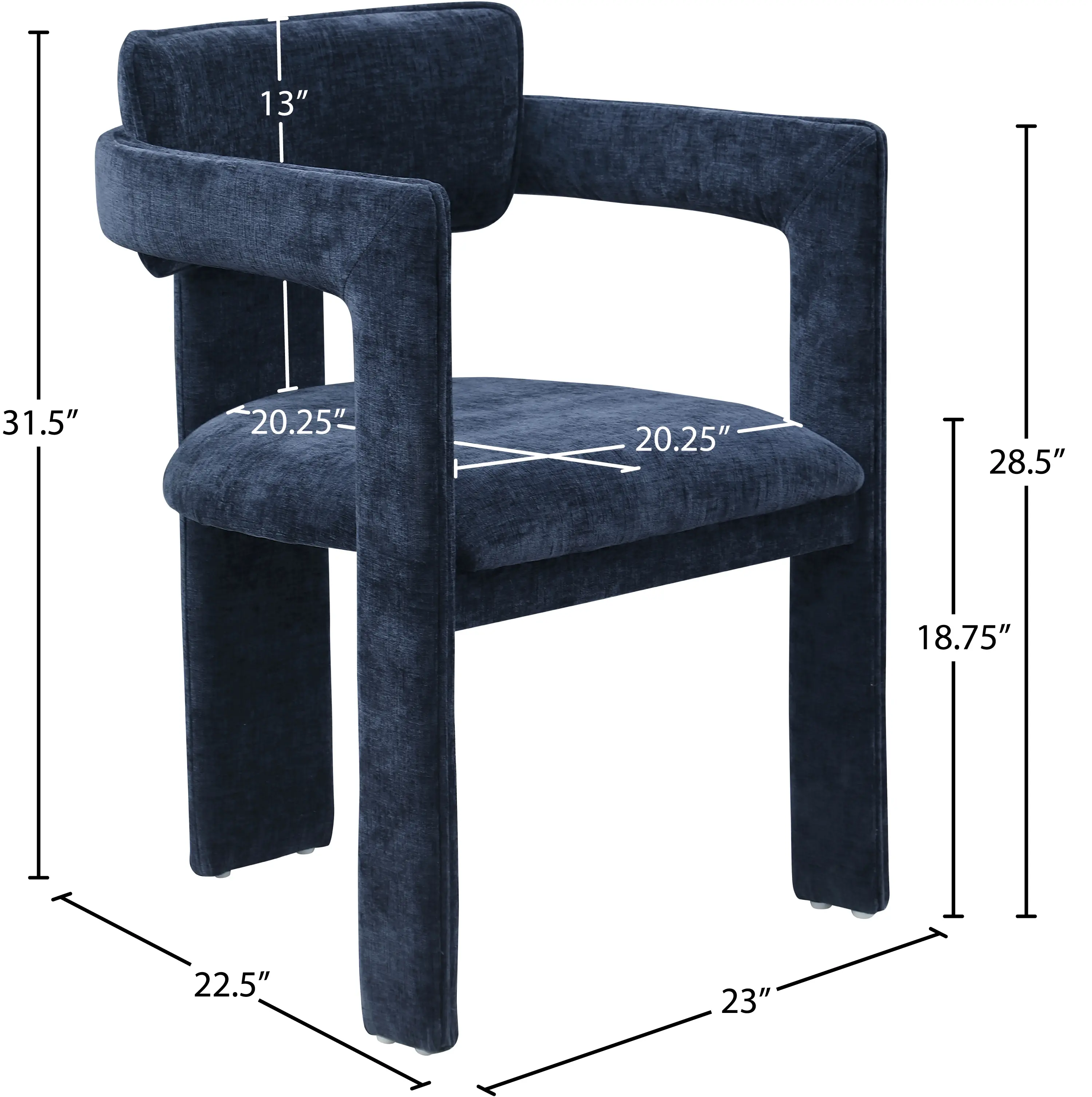 Brenda Navy Chenille Upholstered Dining Chair, Set of 2-3