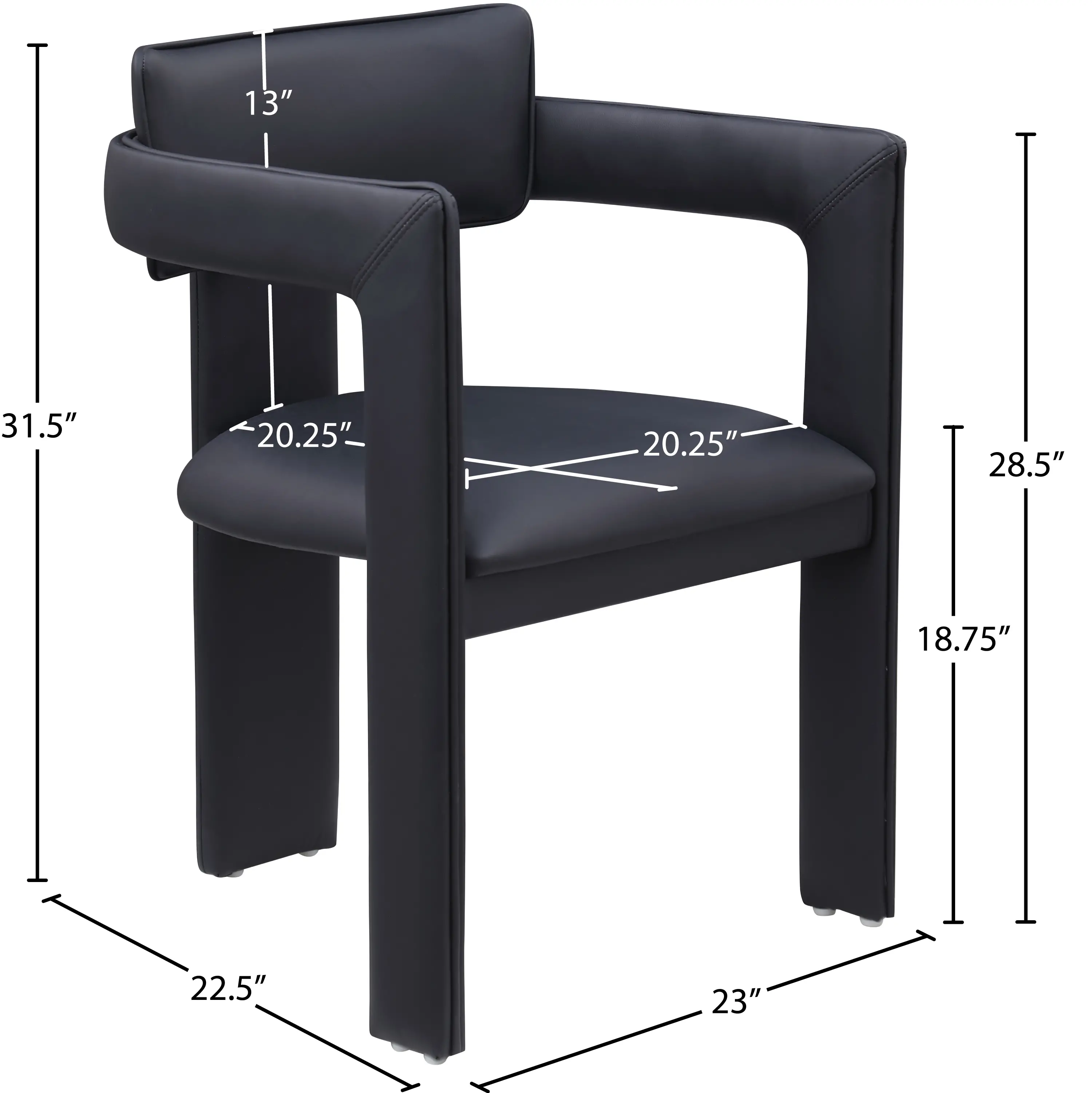 Brenda Black Vegan Leather Upholstered Dining Chair, Set of 2-3