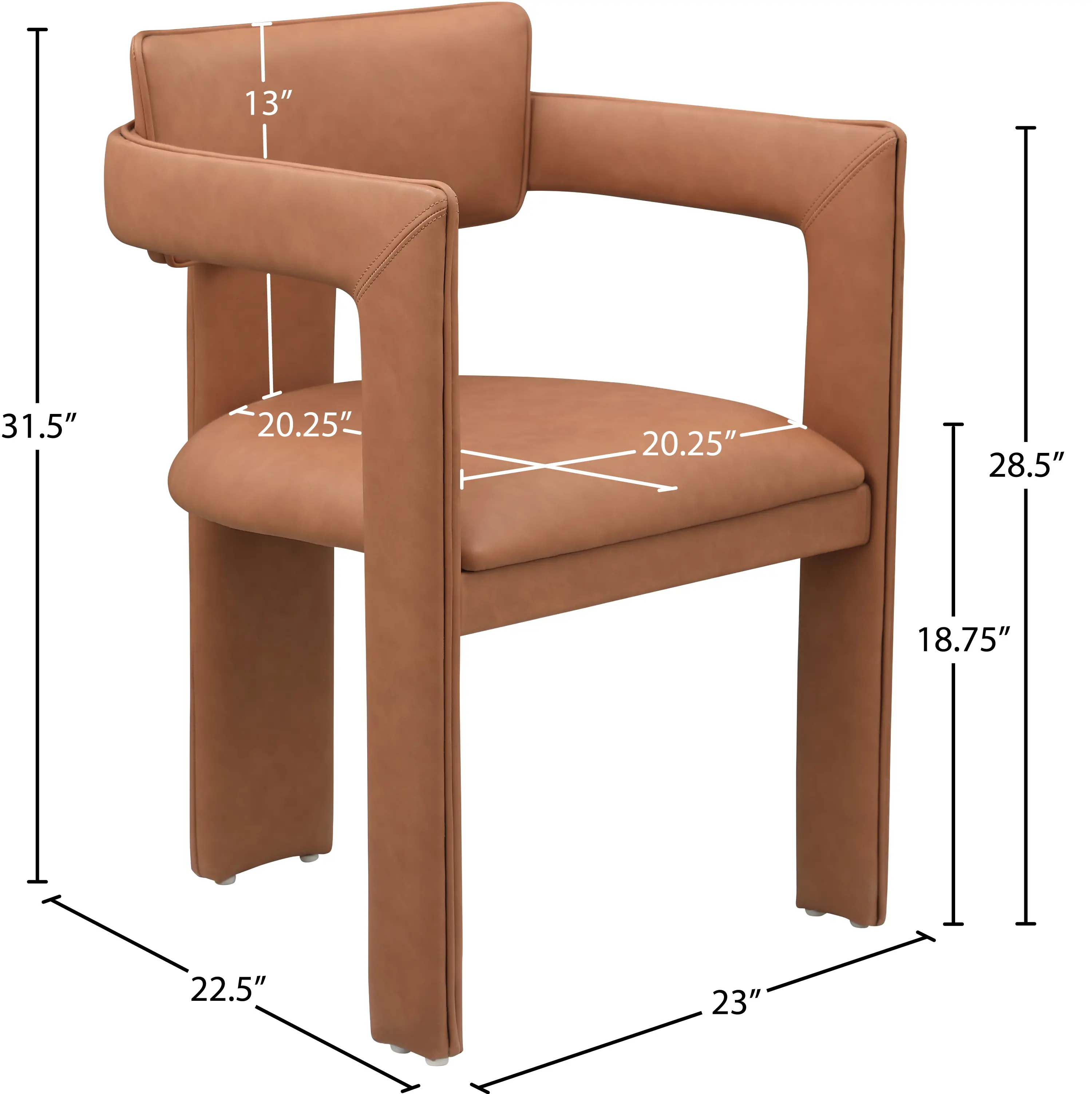 Brenda Cognac Vegan Leather Upholstered Dining Chair, Set of 2-3
