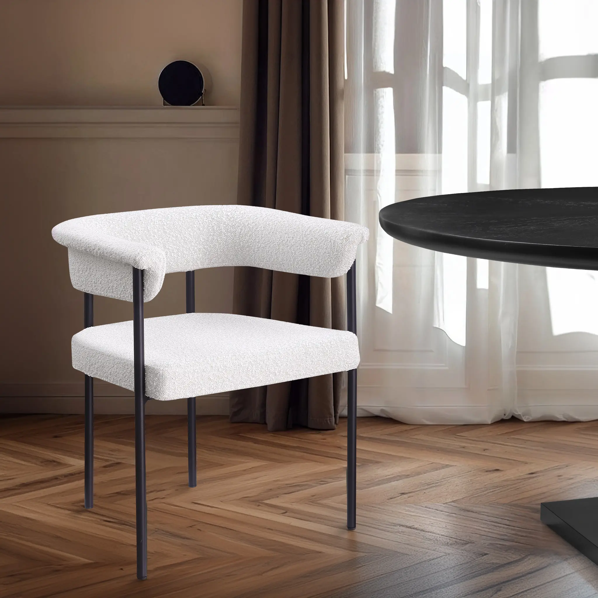 Malin Cream Boucle Upholstered Dining Chair, Set of 2-2
