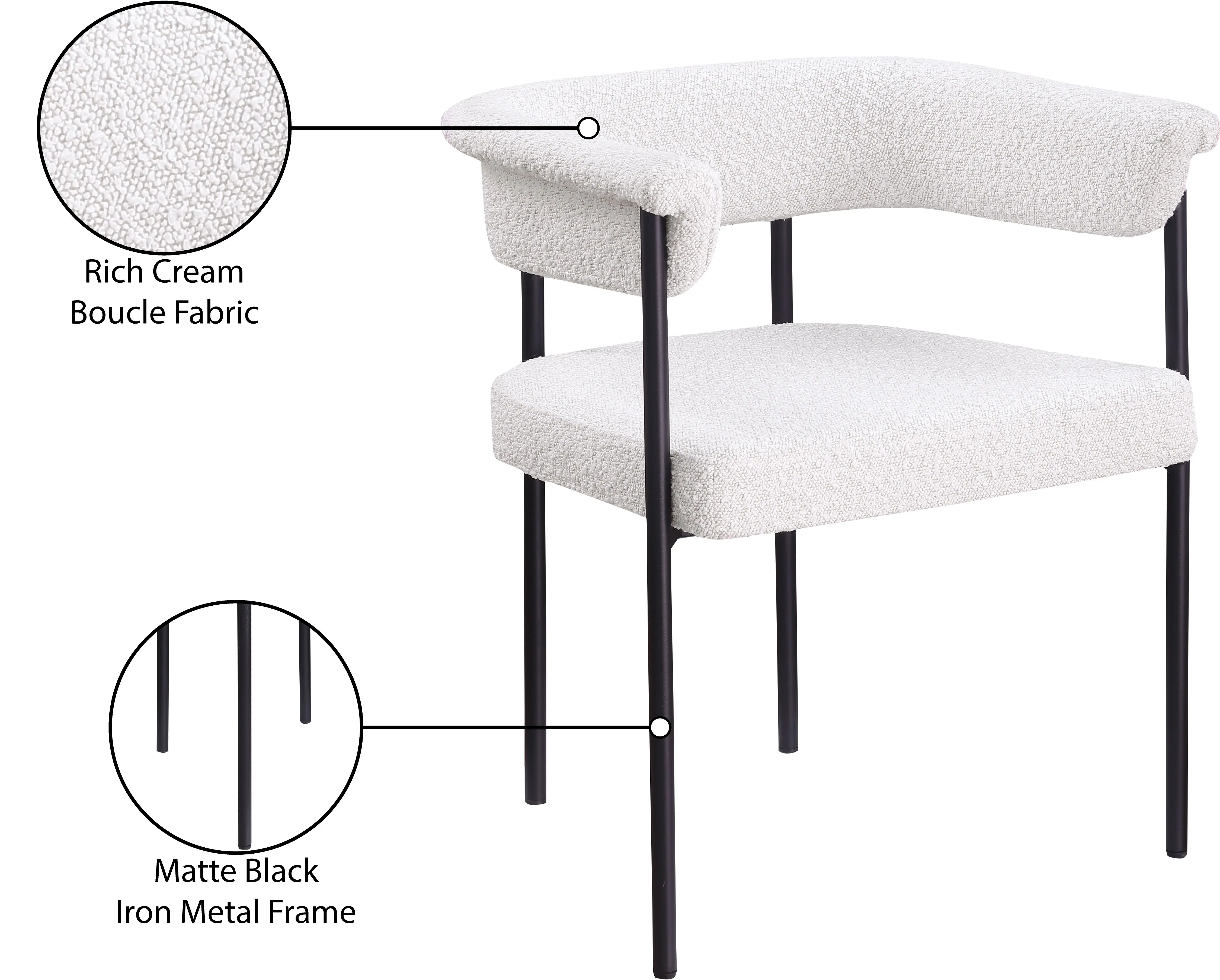 Malin Cream Boucle Upholstered Dining Chair, Set of 2-9