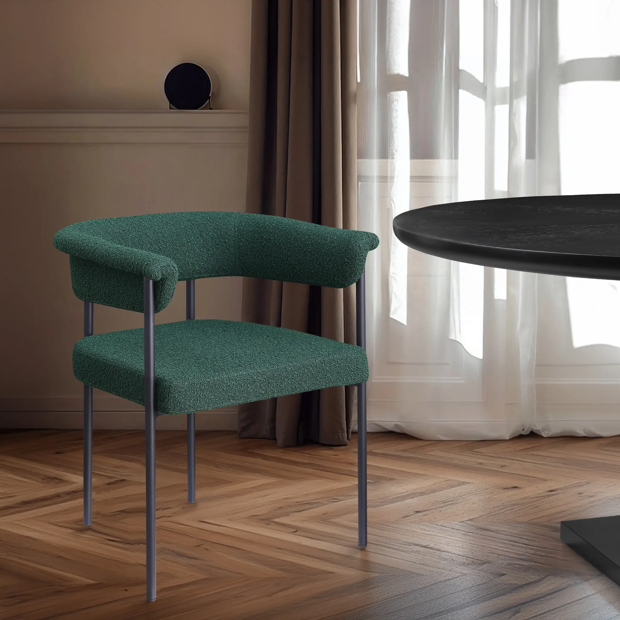 Malin Green Boucle Upholstered Dining Chair, Set of 2-2