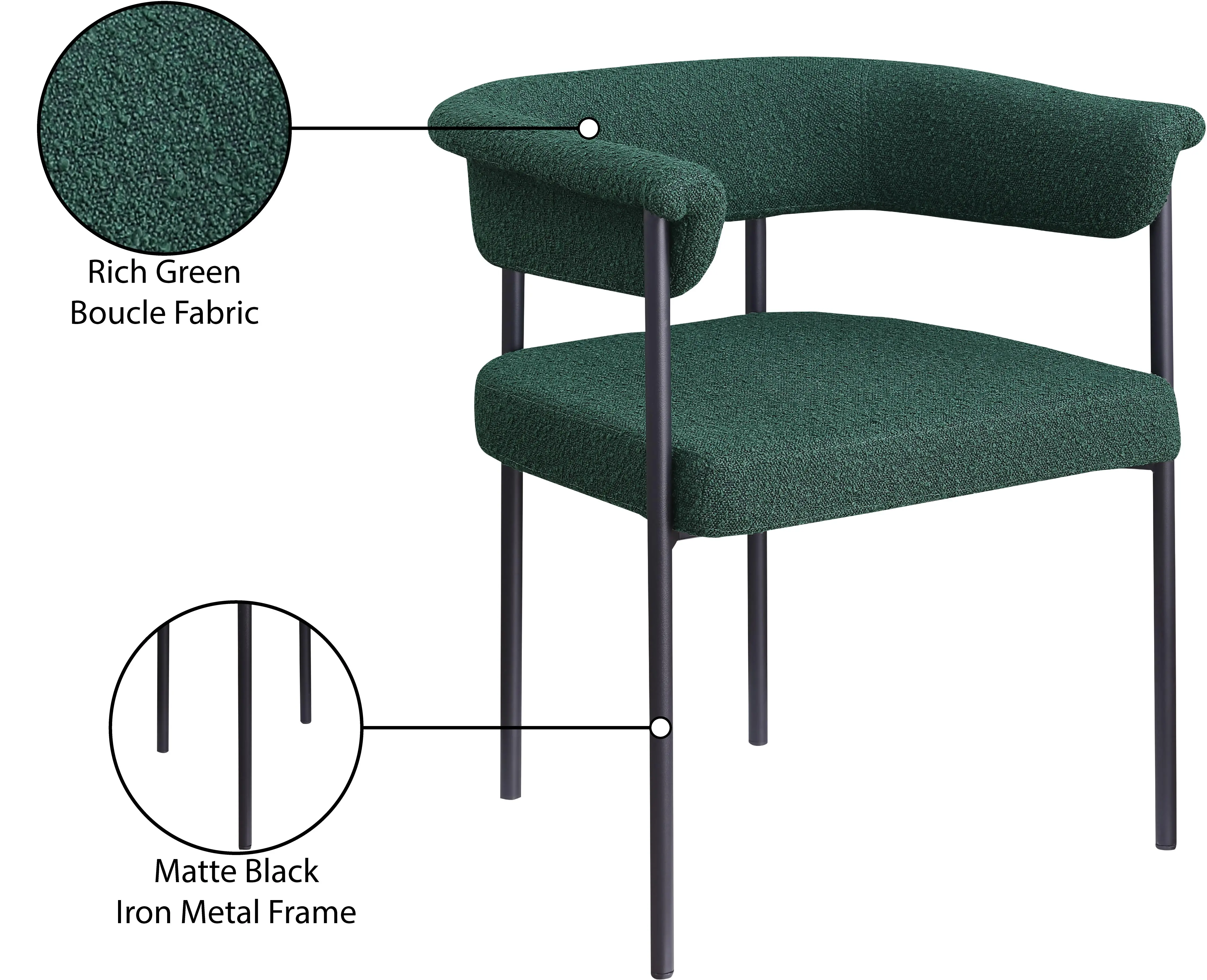 Malin Green Boucle Upholstered Dining Chair, Set of 2-9