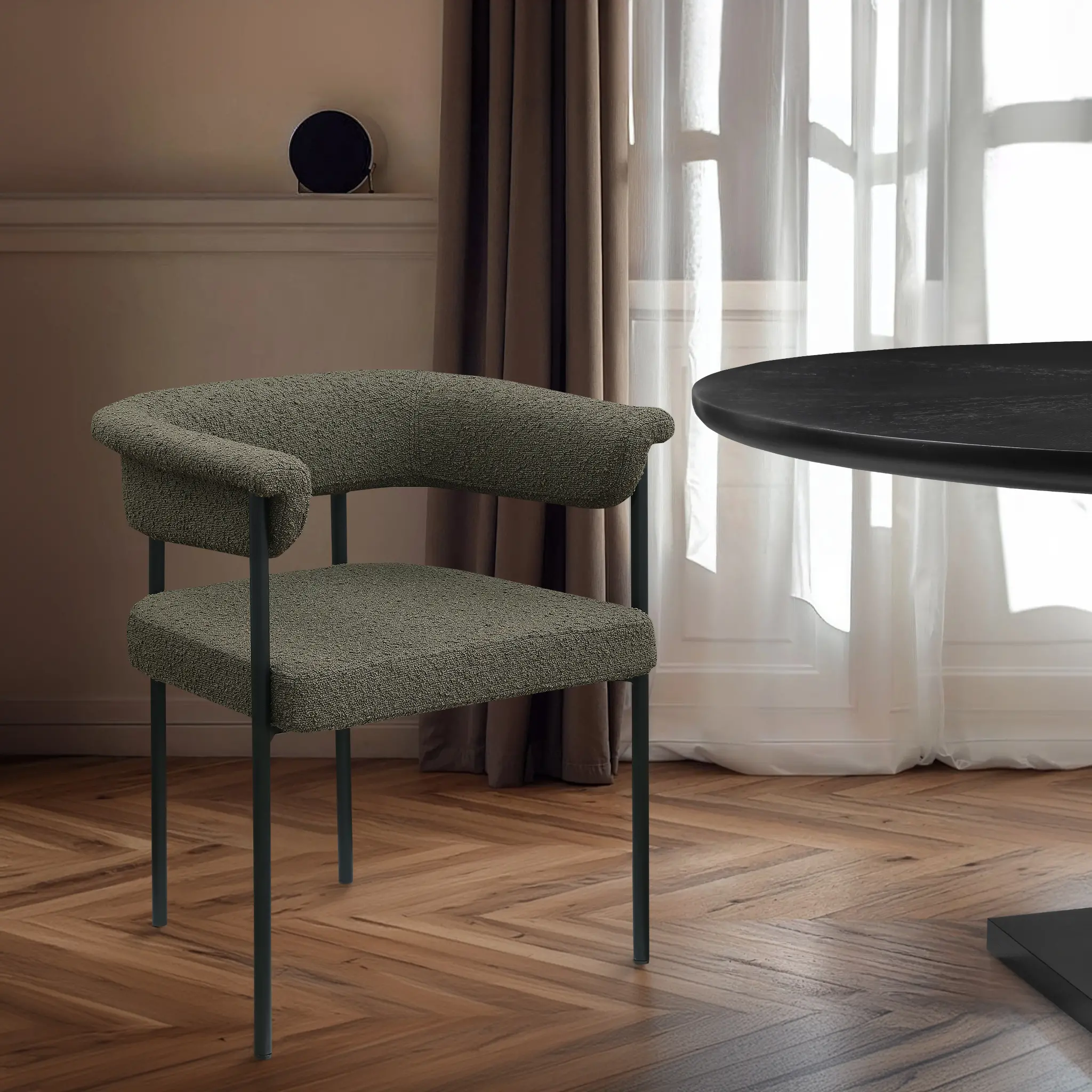 Malin Olive Boucle Upholstered Dining Chair, Set of 2-2