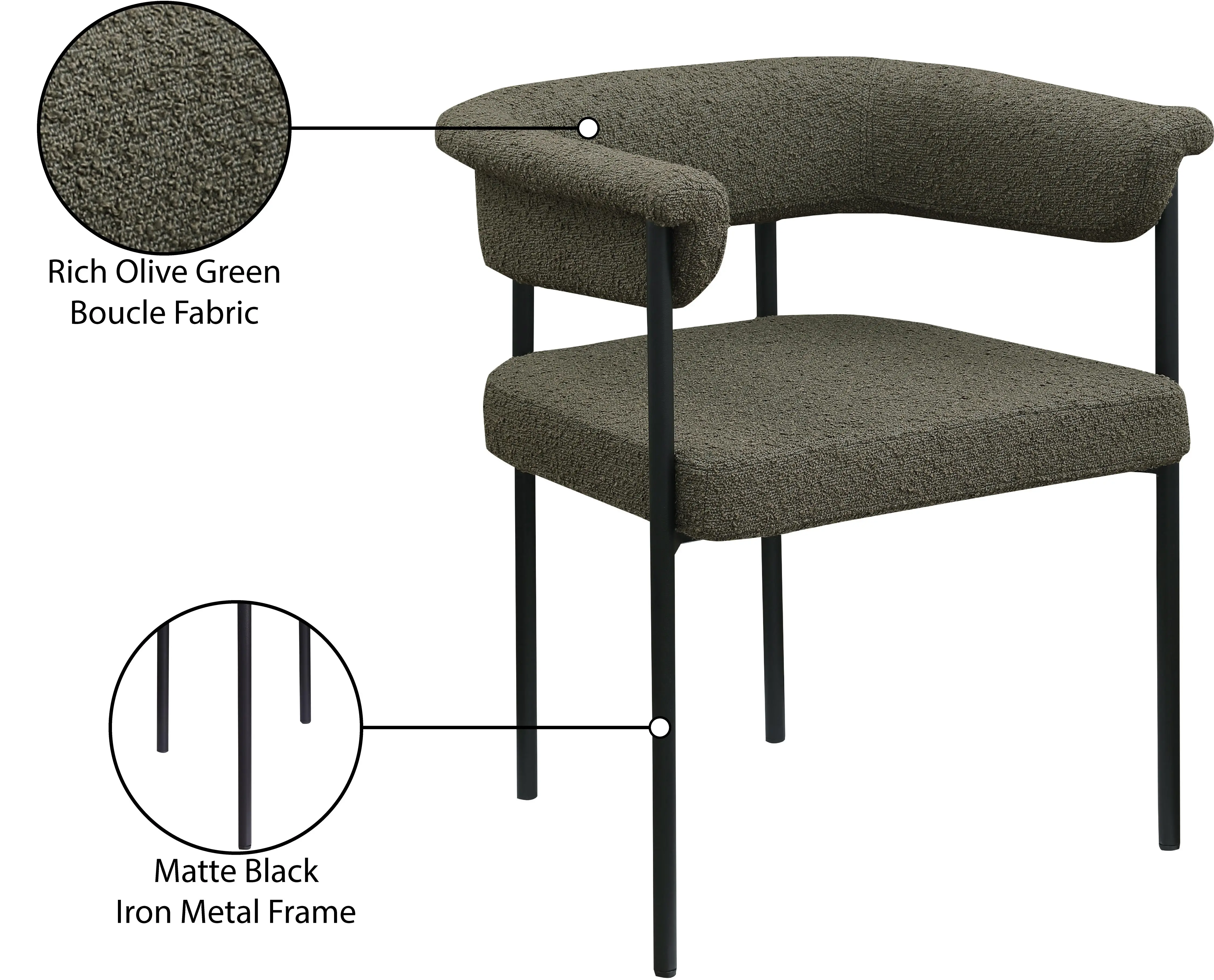 Malin Olive Boucle Upholstered Dining Chair, Set of 2-9