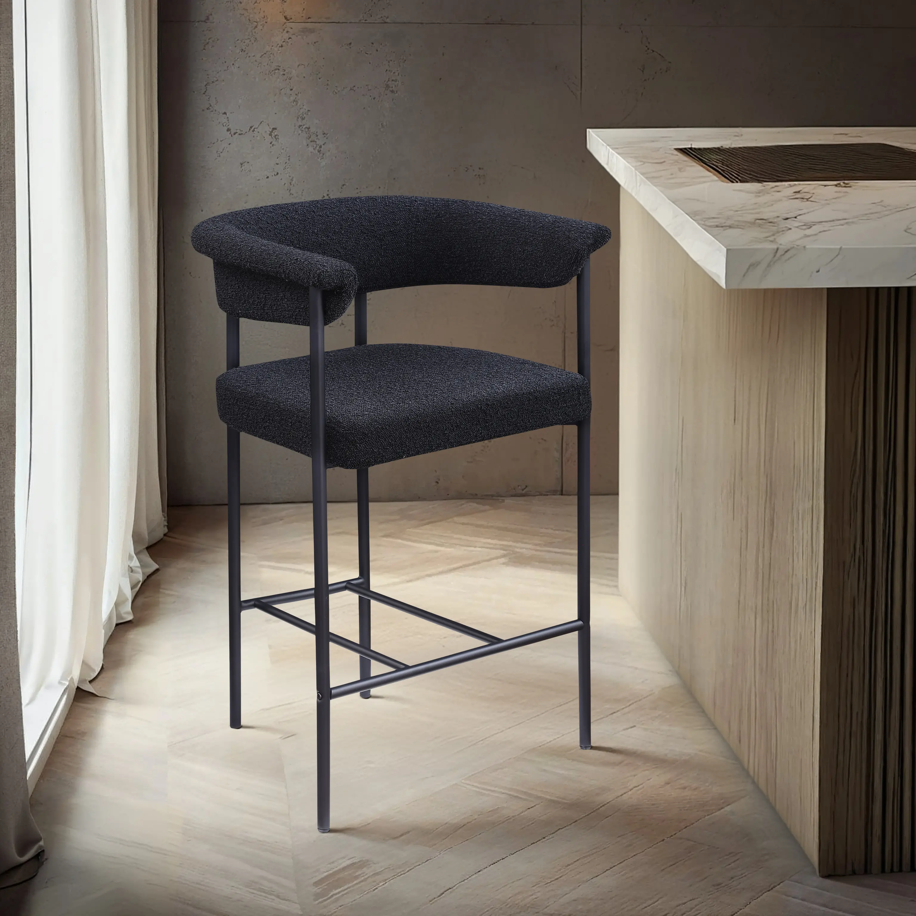 Malin Black Boucle Upholstered Counter Stool, Set of 2-2