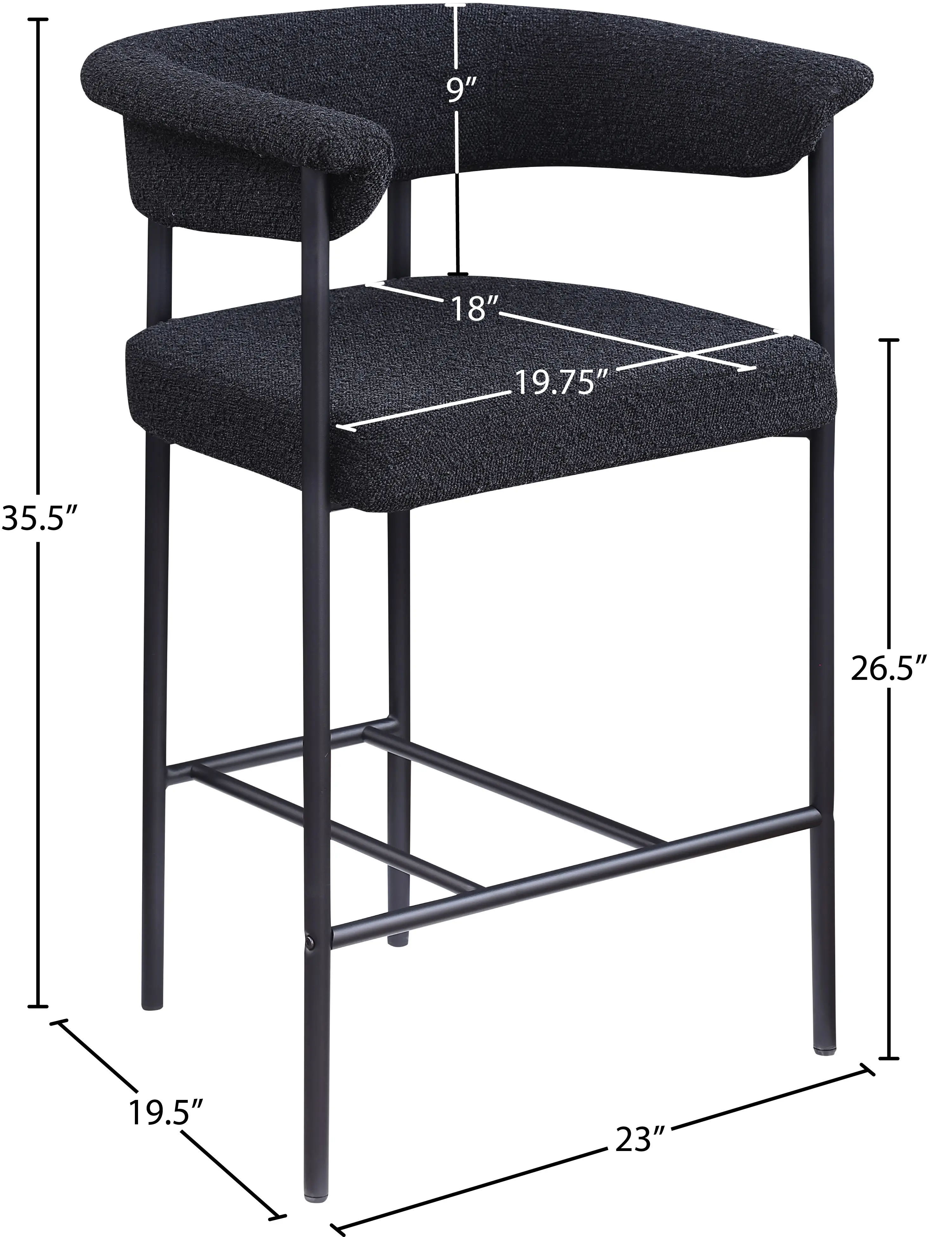 Malin Black Boucle Upholstered Counter Stool, Set of 2-3