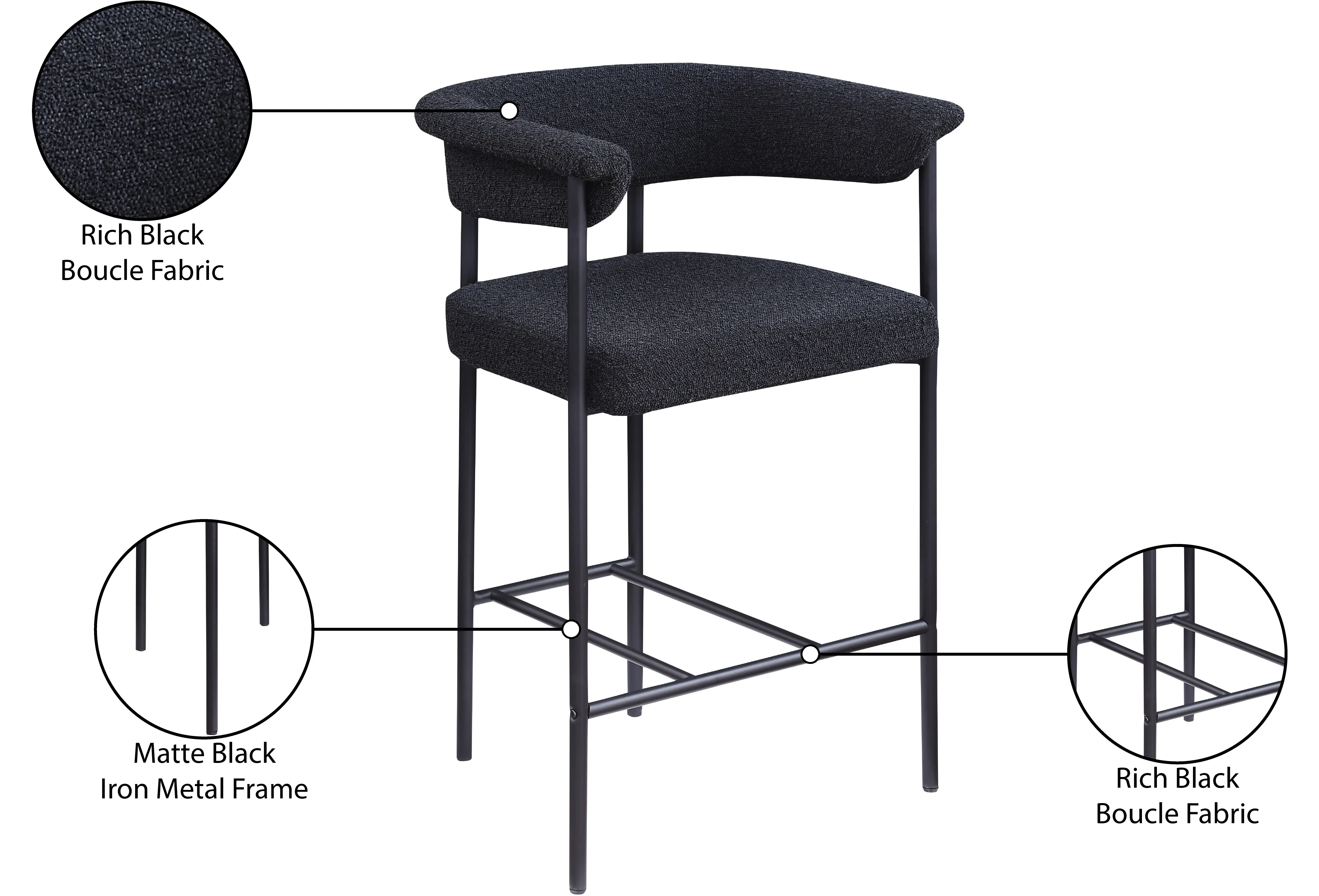 Malin Black Boucle Upholstered Counter Stool, Set of 2-9